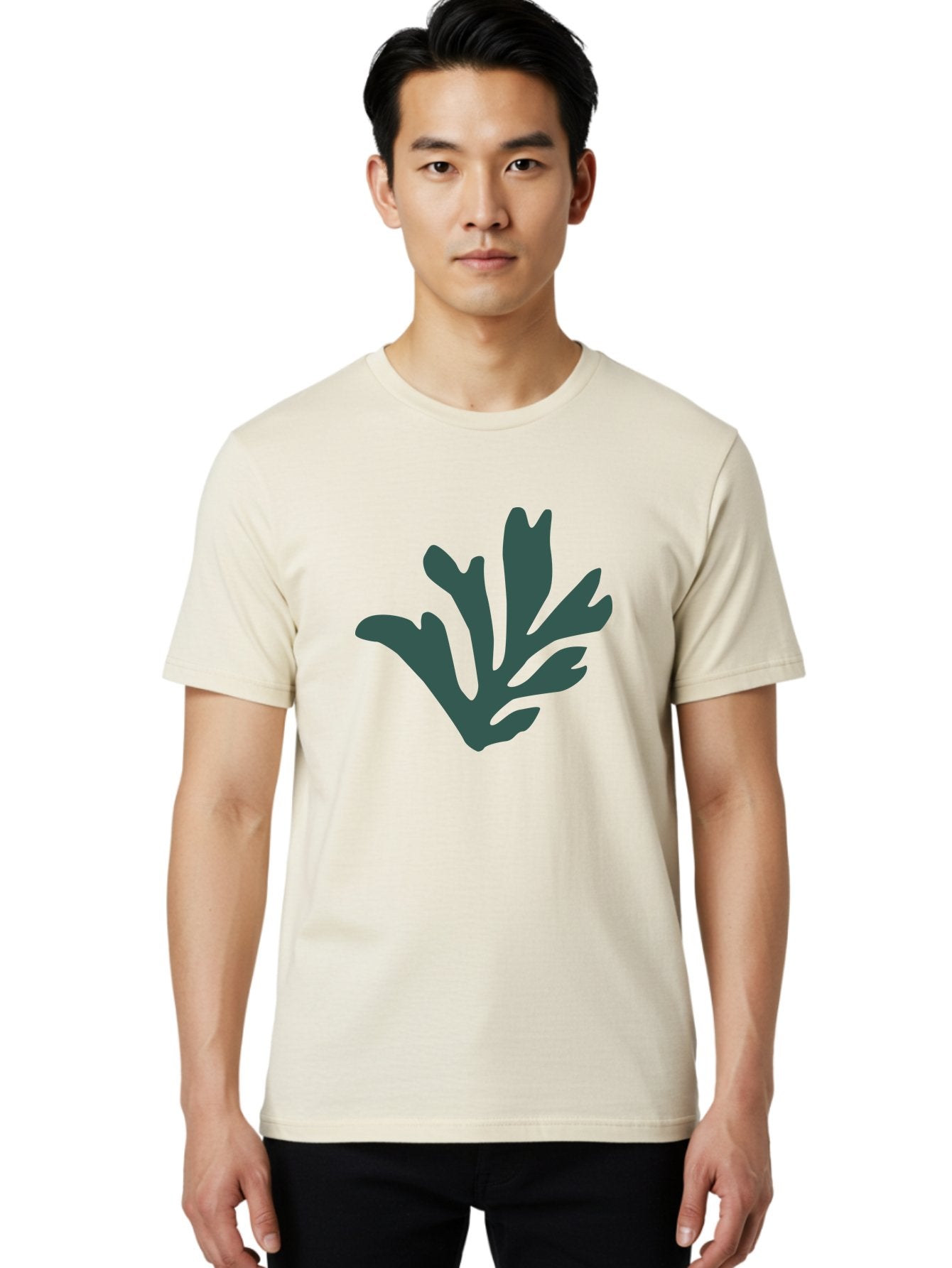 Seaweed-Silhouette Men'S Graphic Tee, 100% Cotton, Comfortable Casual Summer Wear, Machine Washable, Seaweed Silhouette, Ocean Flora, Underwater Plants, Marine Life, Dark Green, Abstract Shape, Simple Design, Minimalist Art Aab634 24