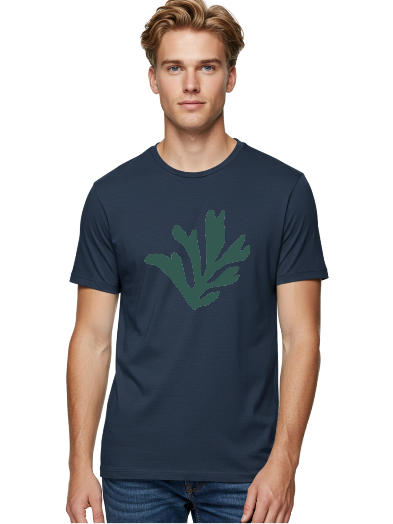 Seaweed-Silhouette Men'S Graphic Tee, 100% Cotton, Comfortable Casual Summer Wear, Machine Washable, Seaweed Silhouette, Ocean Flora, Underwater Plants, Marine Life, Dark Green, Abstract Shape, Simple Design, Minimalist Art Aab634 28