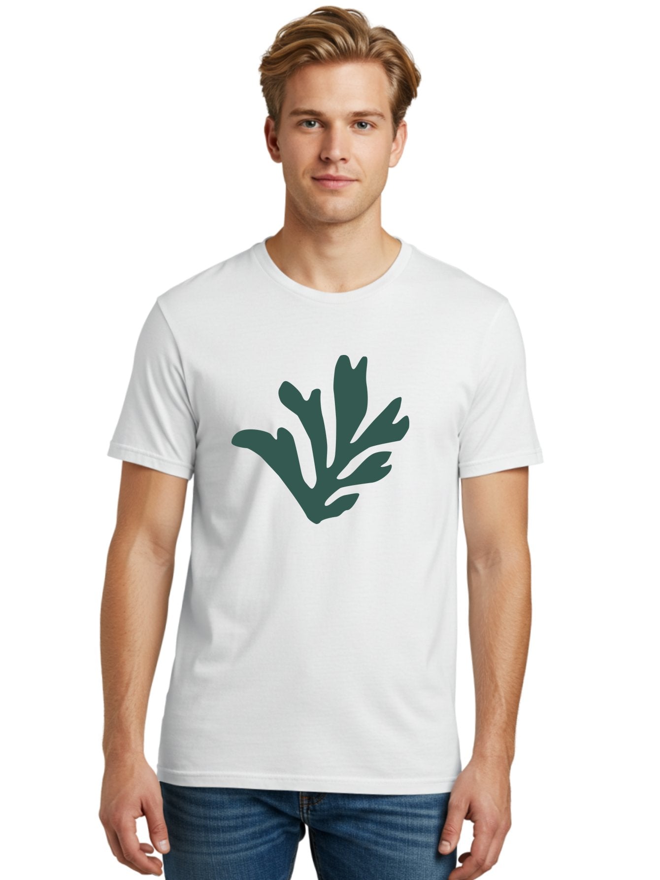 Seaweed-Silhouette Men'S Graphic Tee, 100% Cotton, Comfortable Casual Summer Wear, Machine Washable, Seaweed Silhouette, Ocean Flora, Underwater Plants, Marine Life, Dark Green, Abstract Shape, Simple Design, Minimalist Art Aab634 30