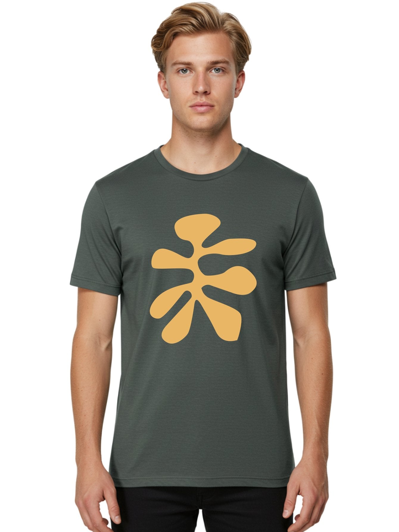 Tan-Asterisk Men'S Graphic Tee, 100% Cotton, Comfortable Casual Summer Wear, Machine Washable, Stylized Flower, Abstract Design, Modern Art, Minimalist Style, Orange Shape, Floral Motif, Simple Graphics, Contemporary Design Aab635 29