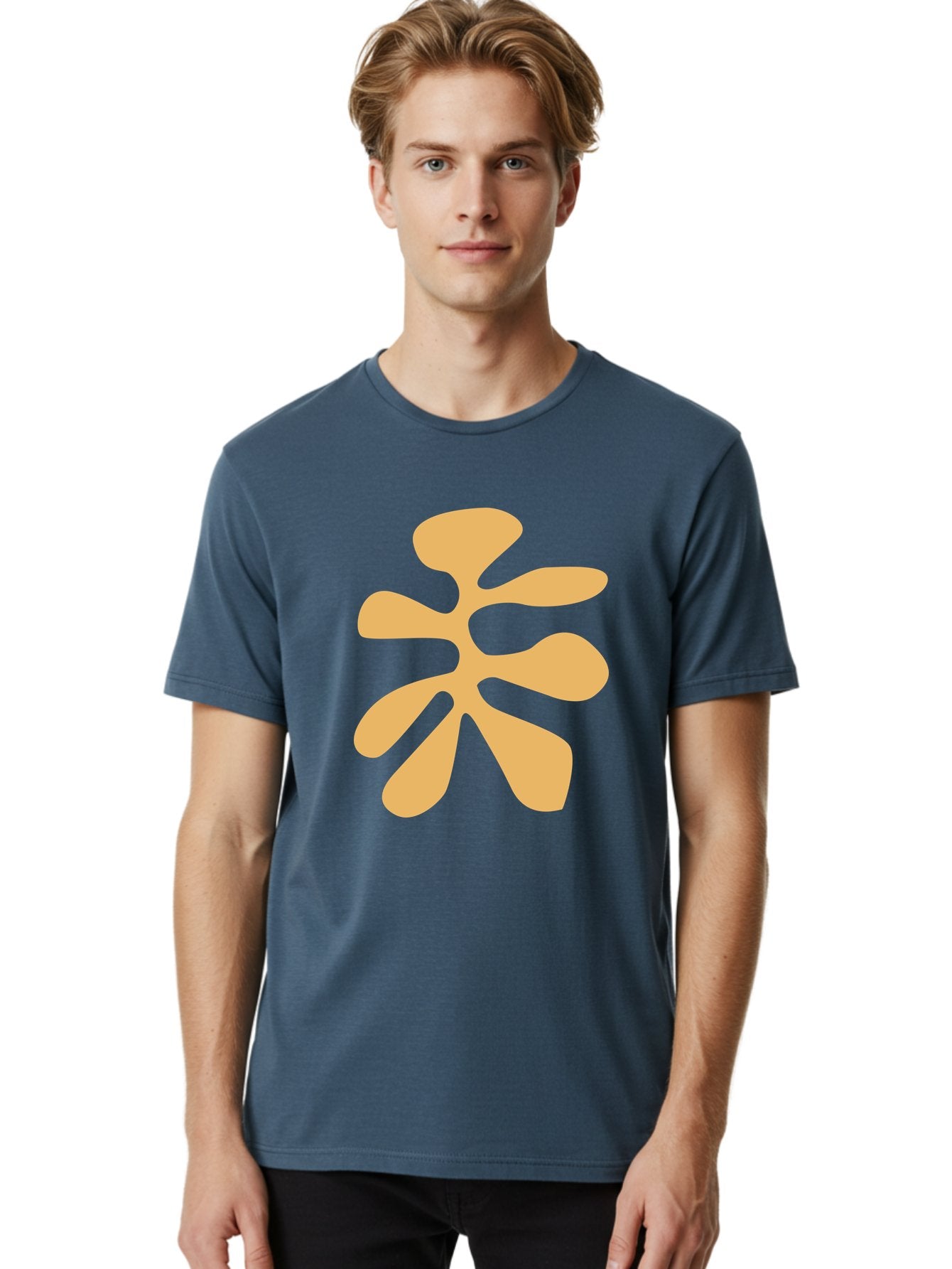 Tan-Asterisk Men'S Graphic Tee, 100% Cotton, Comfortable Casual Summer Wear, Machine Washable, Stylized Flower, Abstract Design, Modern Art, Minimalist Style, Orange Shape, Floral Motif, Simple Graphics, Contemporary Design Aab635 22