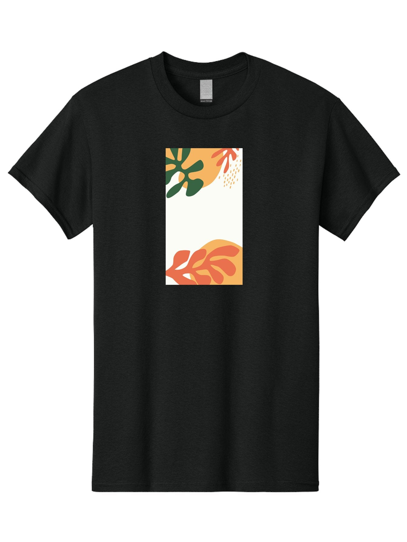 Tropical-Leaves Men'S Graphic Tee, 100% Cotton, Comfortable Casual Summer Wear, Machine Washable, Tropical Leaves, Abstract Art, Modern Design, Minimalist Style, Orange And Green Hues, Creative Graphics, Digital Illustration, Contemporary Art Aab636