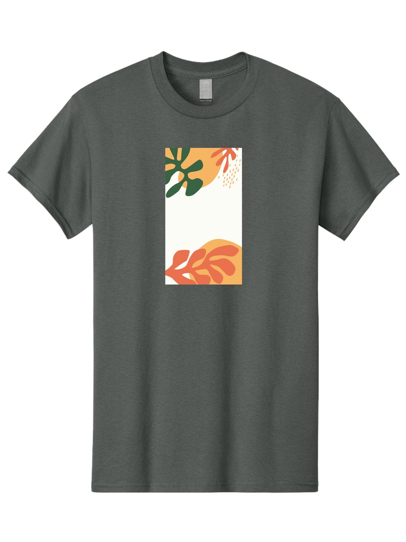 Tropical-Leaves Men'S Graphic Tee, 100% Cotton, Comfortable Casual Summer Wear, Machine Washable, Tropical Leaves, Abstract Art, Modern Design, Minimalist Style, Orange And Green Hues, Creative Graphics, Digital Illustration, Contemporary Art Aab636 8