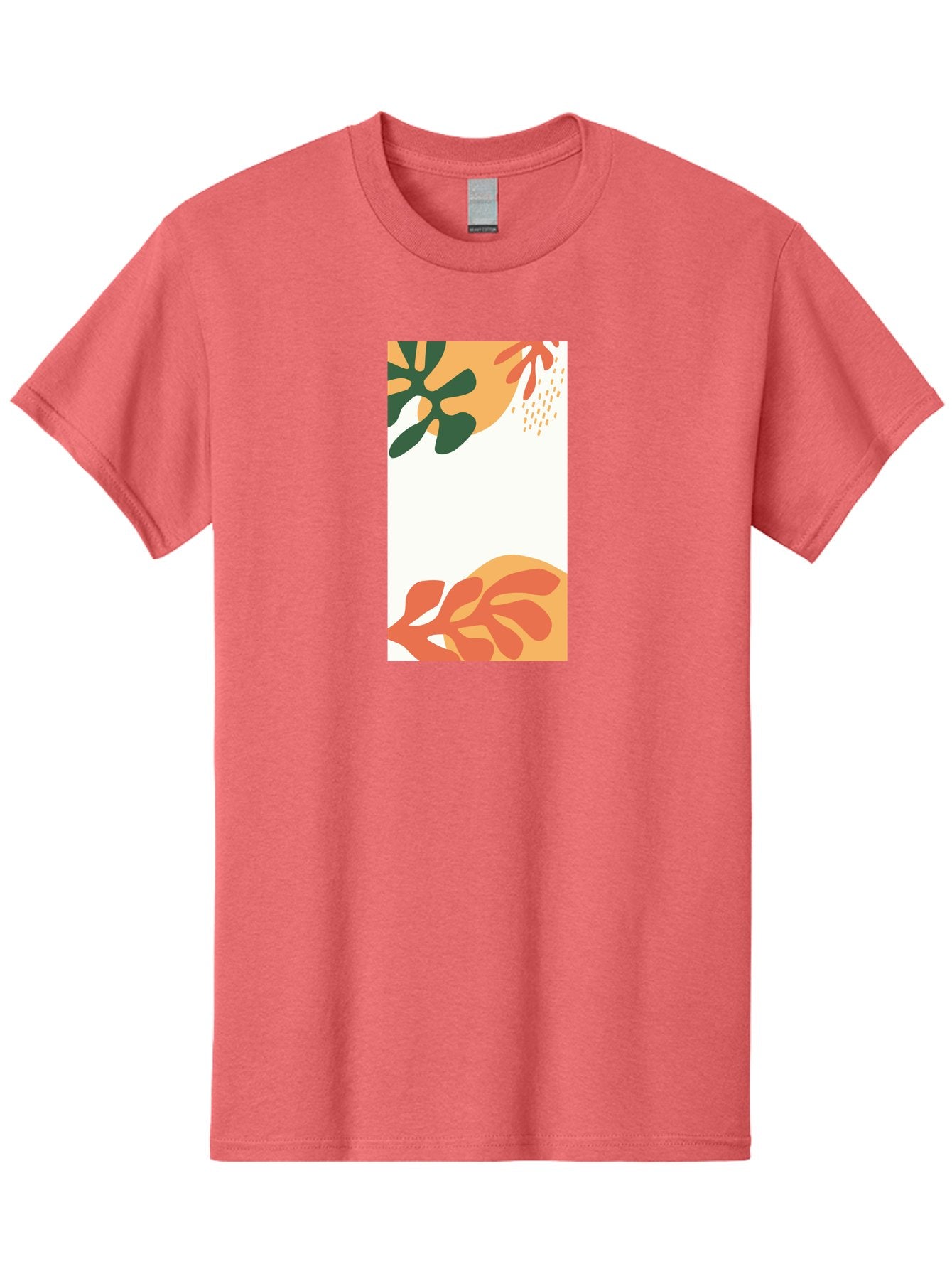 Tropical-Leaves Men'S Graphic Tee, 100% Cotton, Comfortable Casual Summer Wear, Machine Washable, Tropical Leaves, Abstract Art, Modern Design, Minimalist Style, Orange And Green Hues, Creative Graphics, Digital Illustration, Contemporary Art Aab636 15
