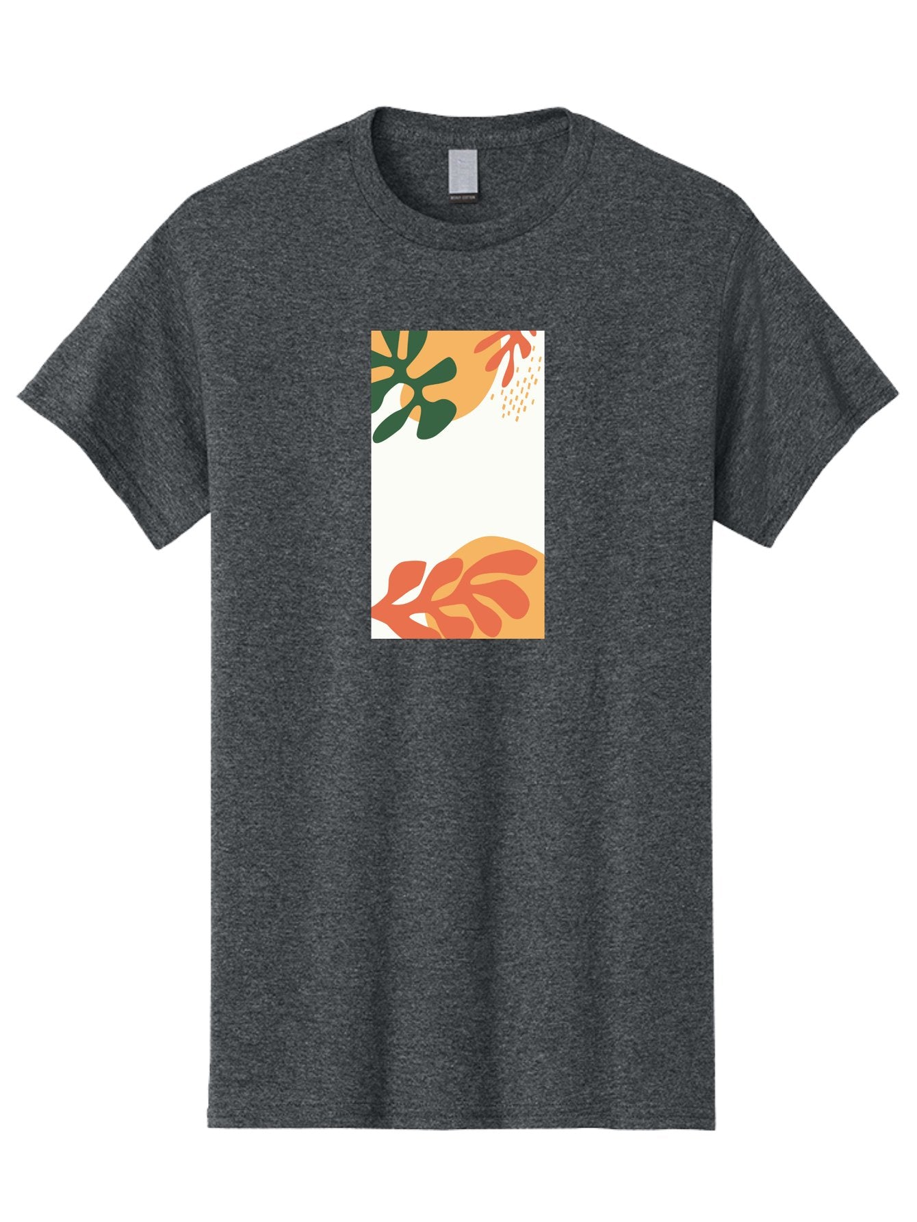 Tropical-Leaves Men'S Graphic Tee, 100% Cotton, Comfortable Casual Summer Wear, Machine Washable, Tropical Leaves, Abstract Art, Modern Design, Minimalist Style, Orange And Green Hues, Creative Graphics, Digital Illustration, Contemporary Art Aab636 6