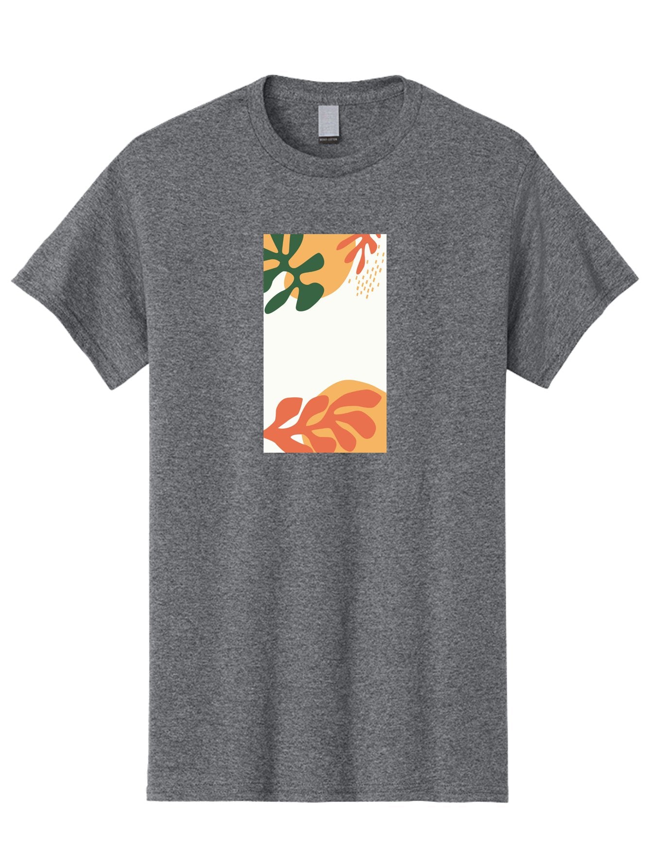 Tropical-Leaves Men'S Graphic Tee, 100% Cotton, Comfortable Casual Summer Wear, Machine Washable, Tropical Leaves, Abstract Art, Modern Design, Minimalist Style, Orange And Green Hues, Creative Graphics, Digital Illustration, Contemporary Art Aab636 7