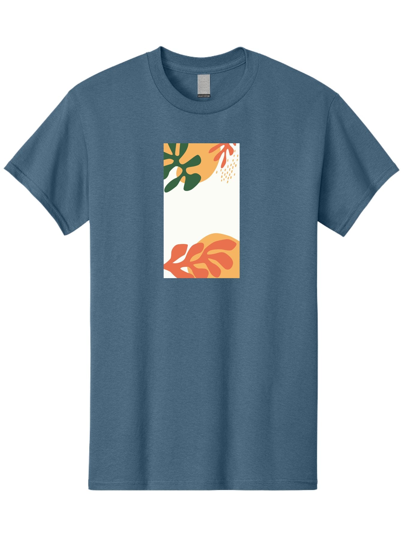 Tropical-Leaves Men'S Graphic Tee, 100% Cotton, Comfortable Casual Summer Wear, Machine Washable, Tropical Leaves, Abstract Art, Modern Design, Minimalist Style, Orange And Green Hues, Creative Graphics, Digital Illustration, Contemporary Art Aab636 11