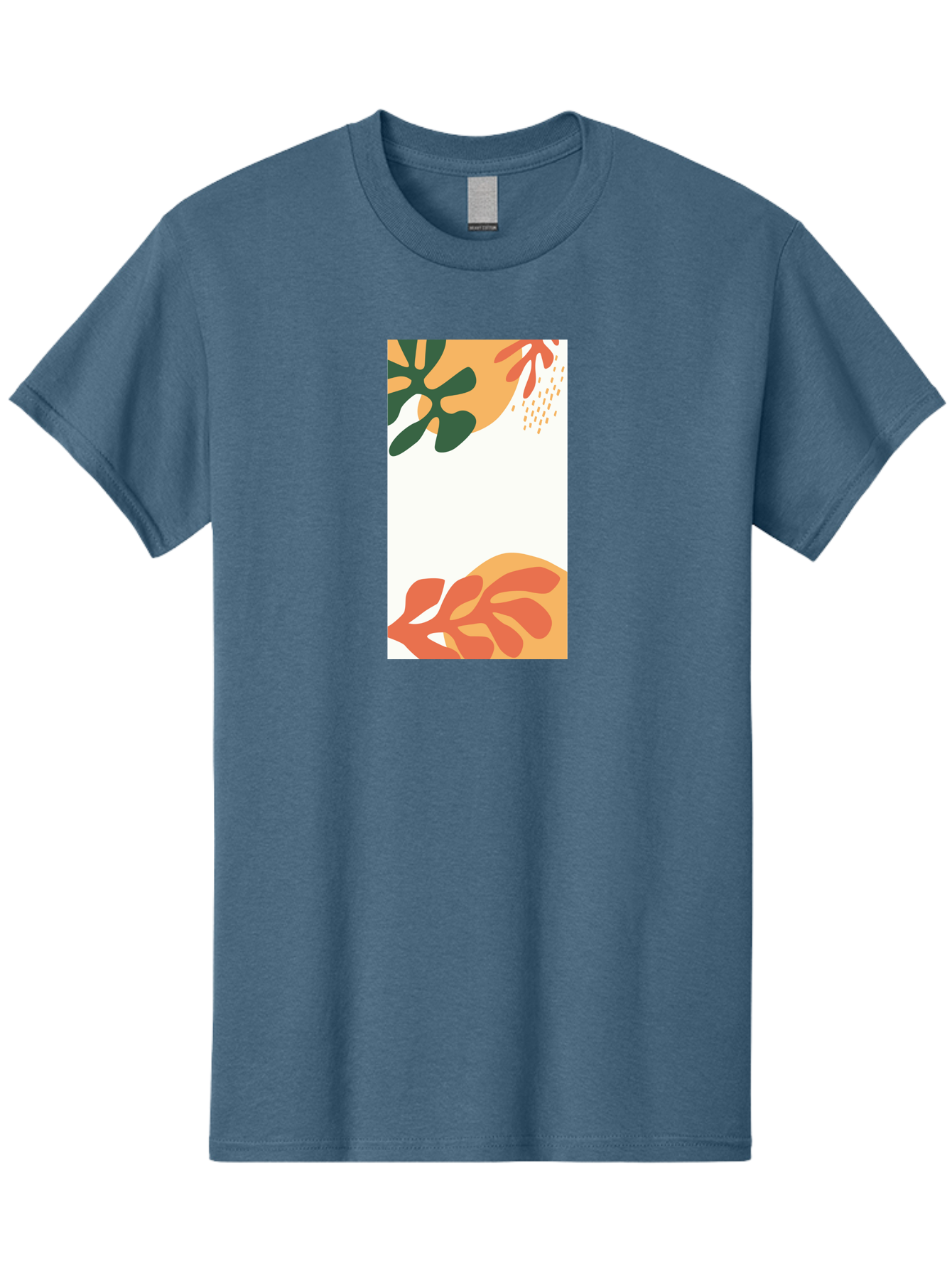 Tropical-Leaves Men'S Graphic Tee, 100% Cotton, Comfortable Casual Summer Wear, Machine Washable, Tropical Leaves, Abstract Art, Modern Design, Minimalist Style, Orange And Green Hues, Creative Graphics, Digital Illustration, Contemporary Art Aab636 7