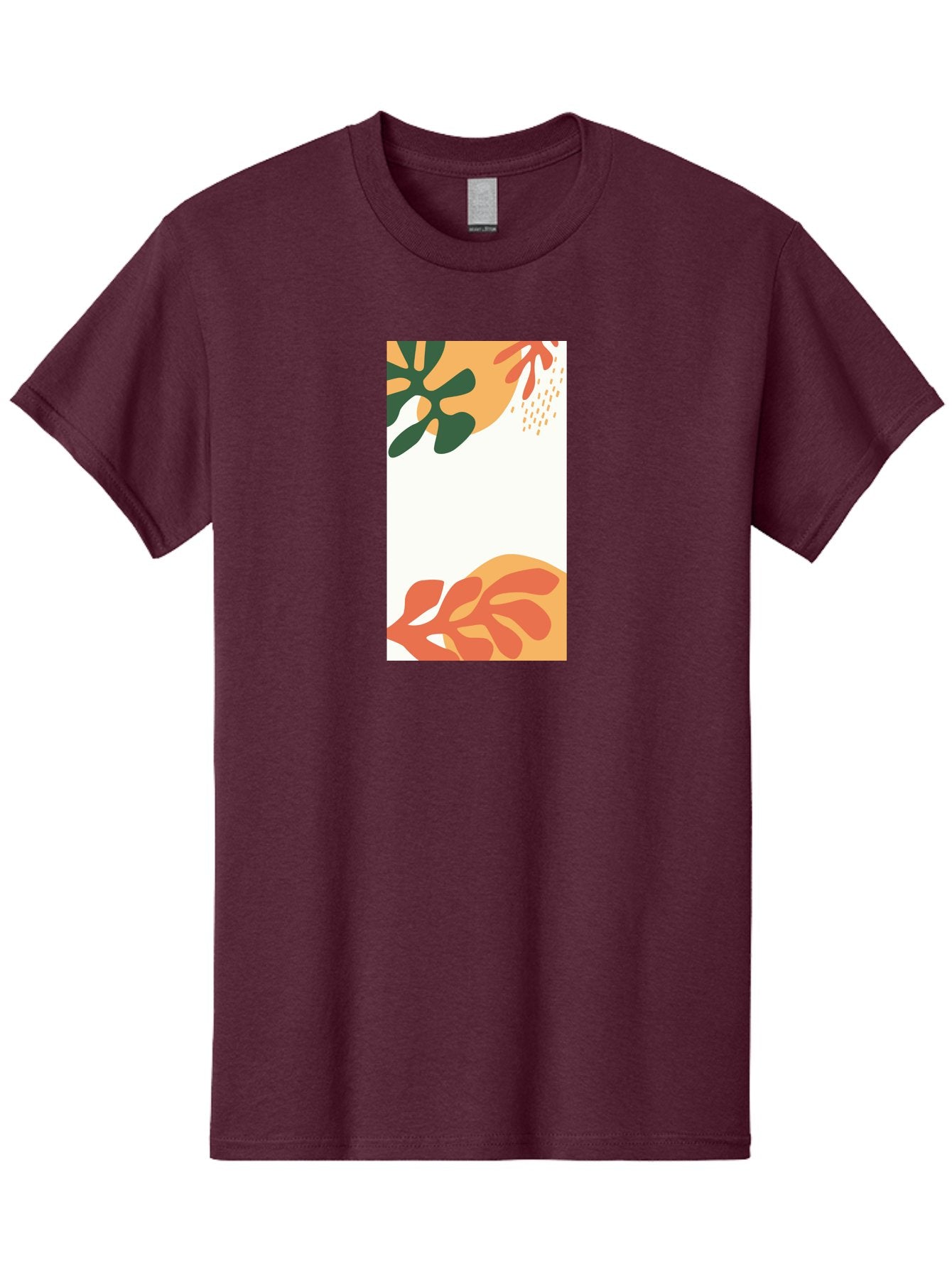 Tropical-Leaves Men'S Graphic Tee, 100% Cotton, Comfortable Casual Summer Wear, Machine Washable, Tropical Leaves, Abstract Art, Modern Design, Minimalist Style, Orange And Green Hues, Creative Graphics, Digital Illustration, Contemporary Art Aab636 12