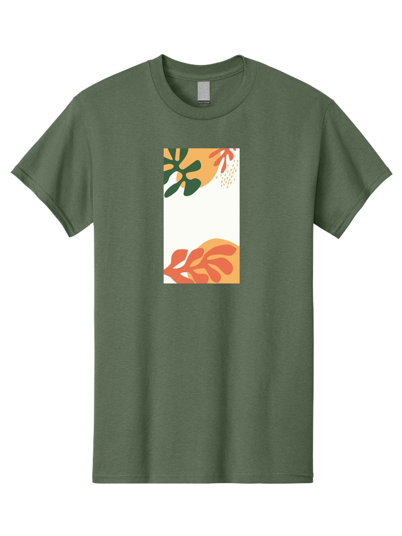 Tropical-Leaves Men'S Graphic Tee, 100% Cotton, Comfortable Casual Summer Wear, Machine Washable, Tropical Leaves, Abstract Art, Modern Design, Minimalist Style, Orange And Green Hues, Creative Graphics, Digital Illustration, Contemporary Art Aab636