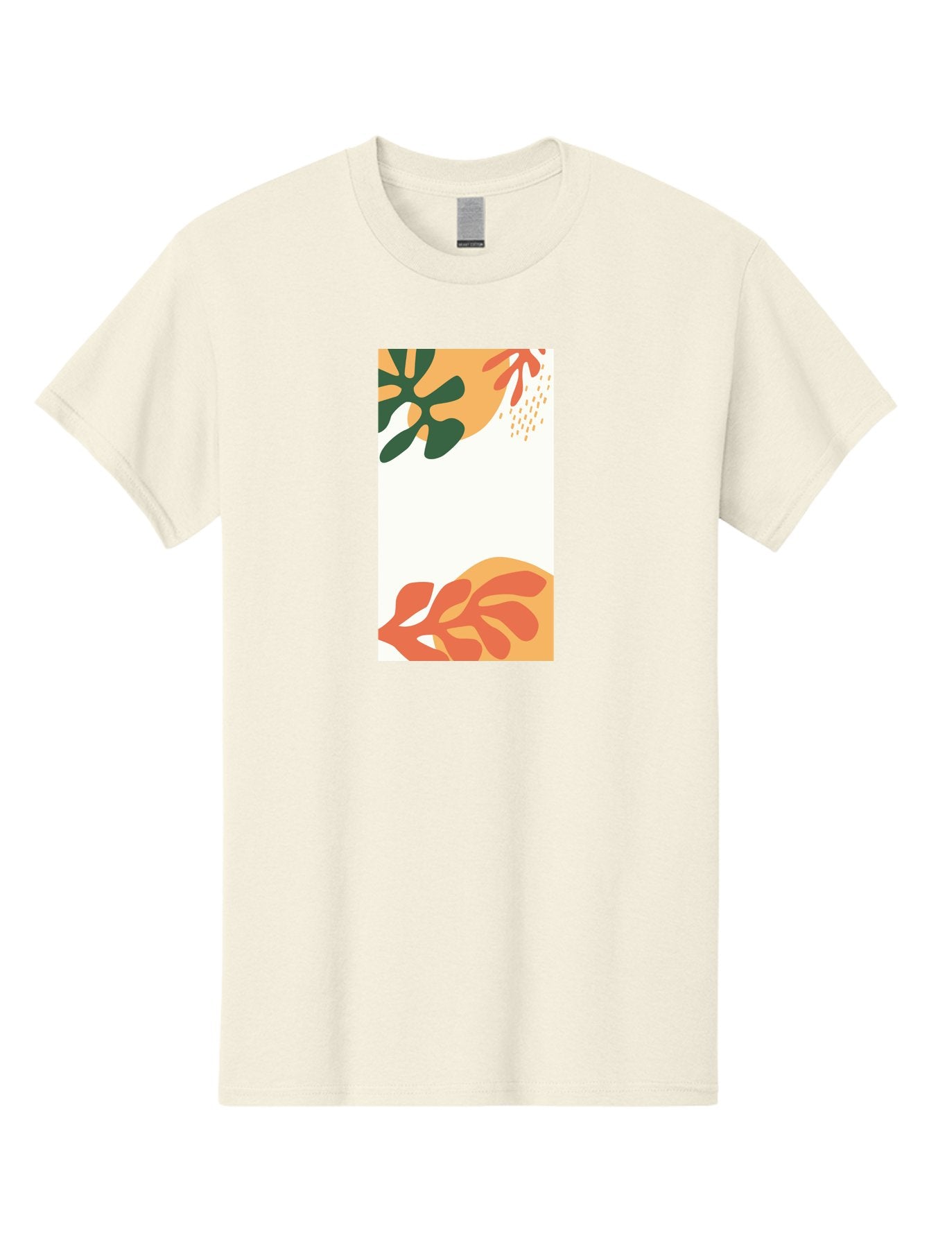 Tropical-Leaves Men'S Graphic Tee, 100% Cotton, Comfortable Casual Summer Wear, Machine Washable, Tropical Leaves, Abstract Art, Modern Design, Minimalist Style, Orange And Green Hues, Creative Graphics, Digital Illustration, Contemporary Art Aab636 10