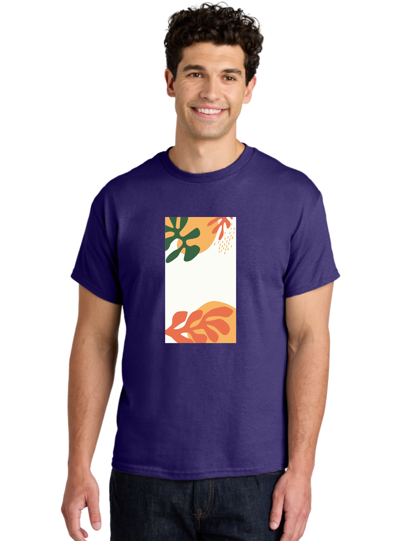 Tropical-Leaves Men'S Graphic Tee, 100% Cotton, Comfortable Casual Summer Wear, Machine Washable, Tropical Leaves, Abstract Art, Modern Design, Minimalist Style, Orange And Green Hues, Creative Graphics, Digital Illustration, Contemporary Art Aab636 10