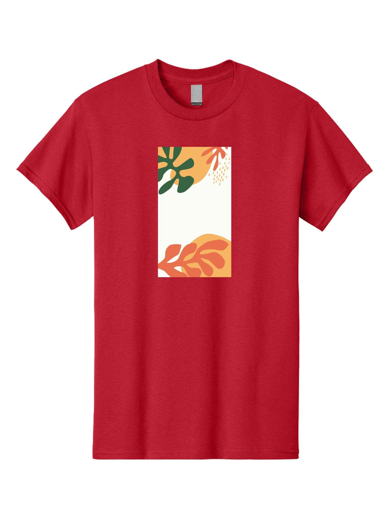 Tropical-Leaves Men'S Graphic Tee, 100% Cotton, Comfortable Casual Summer Wear, Machine Washable, Tropical Leaves, Abstract Art, Modern Design, Minimalist Style, Orange And Green Hues, Creative Graphics, Digital Illustration, Contemporary Art Aab636 4