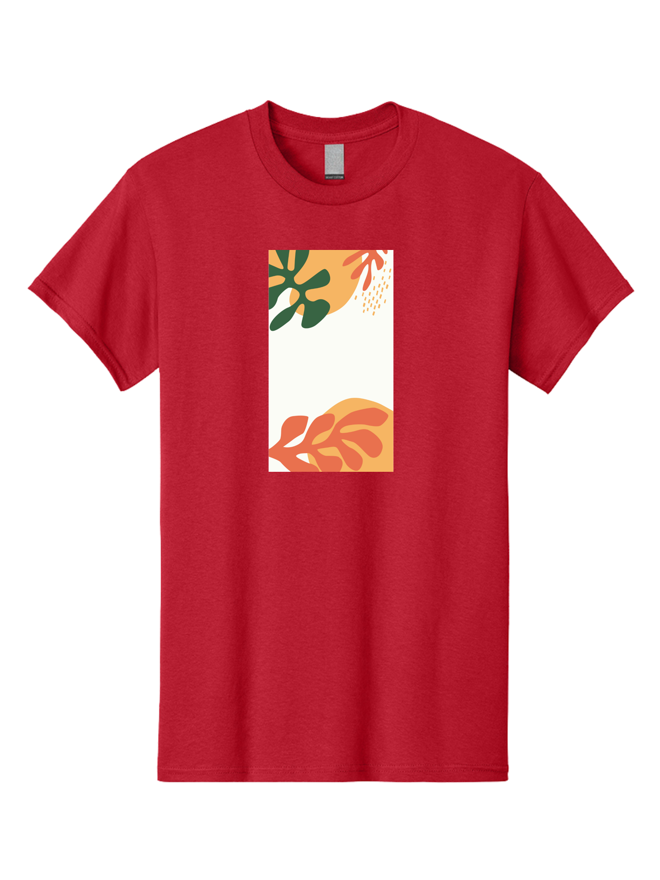 Tropical-Leaves Men'S Graphic Tee, 100% Cotton, Comfortable Casual Summer Wear, Machine Washable, Tropical Leaves, Abstract Art, Modern Design, Minimalist Style, Orange And Green Hues, Creative Graphics, Digital Illustration, Contemporary Art Aab636 23