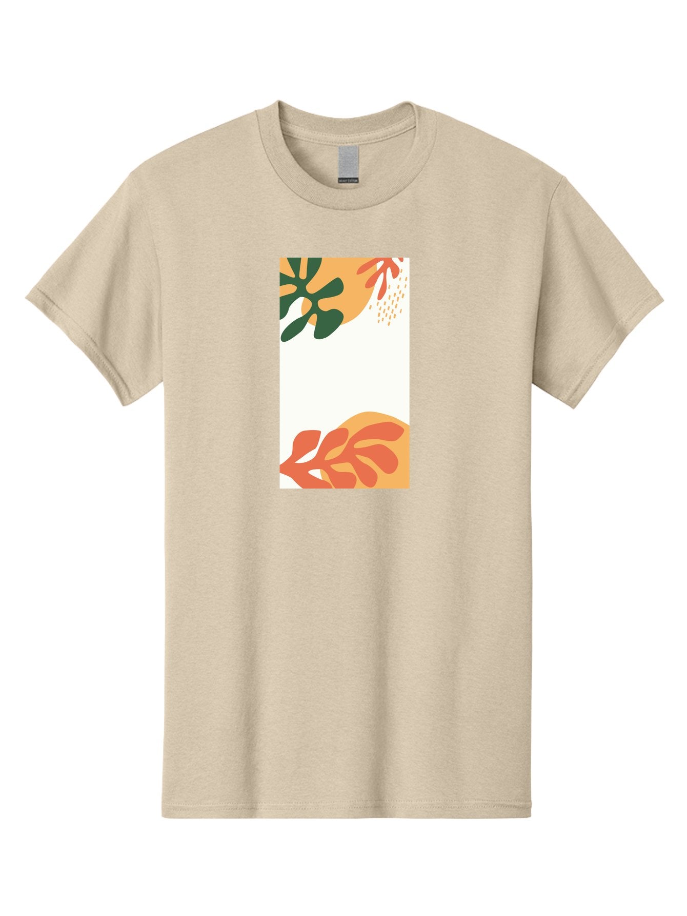 Tropical-Leaves Men'S Graphic Tee, 100% Cotton, Comfortable Casual Summer Wear, Machine Washable, Tropical Leaves, Abstract Art, Modern Design, Minimalist Style, Orange And Green Hues, Creative Graphics, Digital Illustration, Contemporary Art Aab636 13