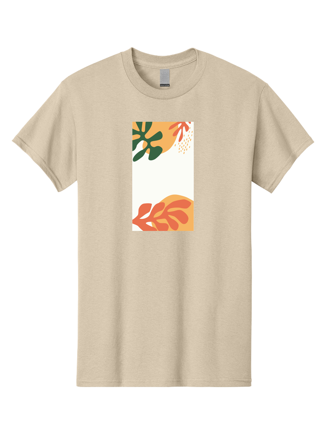 Tropical-Leaves Men'S Graphic Tee, 100% Cotton, Comfortable Casual Summer Wear, Machine Washable, Tropical Leaves, Abstract Art, Modern Design, Minimalist Style, Orange And Green Hues, Creative Graphics, Digital Illustration, Contemporary Art Aab636 29