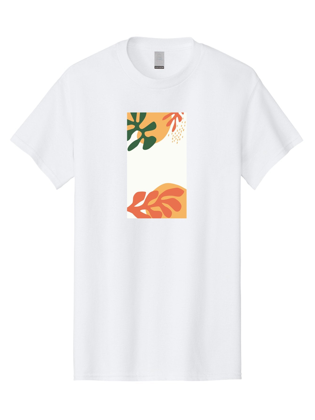 Tropical-Leaves Men'S Graphic Tee, 100% Cotton, Comfortable Casual Summer Wear, Machine Washable, Tropical Leaves, Abstract Art, Modern Design, Minimalist Style, Orange And Green Hues, Creative Graphics, Digital Illustration, Contemporary Art Aab636 5