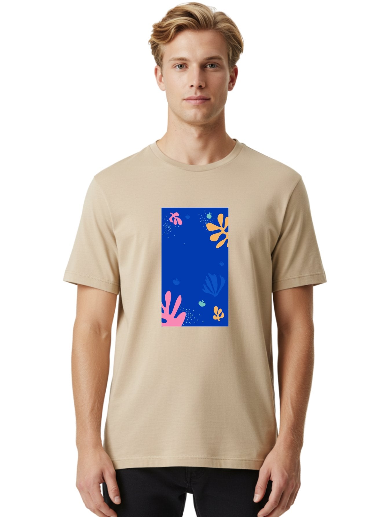 Underwater-Florals Men'S Graphic Tee, 100% Cotton, Comfortable Casual Summer Wear, Machine Washable, Underwater Scene, Colorful Flowers, Coral, Aquatic Plants, Ocean Life, Vibrant Colors, Whimsical Design, Digital Art, Floral Pattern, Aab638 29