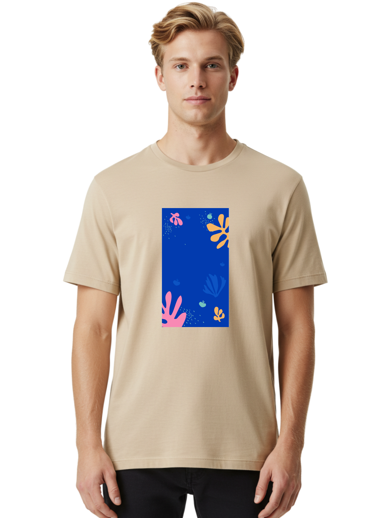 Underwater-Florals Men'S Graphic Tee, 100% Cotton, Comfortable Casual Summer Wear, Machine Washable, Underwater Scene, Colorful Flowers, Coral, Aquatic Plants, Ocean Life, Vibrant Colors, Whimsical Design, Digital Art, Floral Pattern, Aab638 4
