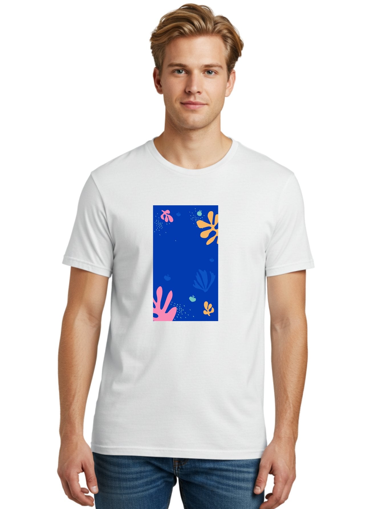 Underwater-Florals Men'S Graphic Tee, 100% Cotton, Comfortable Casual Summer Wear, Machine Washable, Underwater Scene, Colorful Flowers, Coral, Aquatic Plants, Ocean Life, Vibrant Colors, Whimsical Design, Digital Art, Floral Pattern, Aab638 21