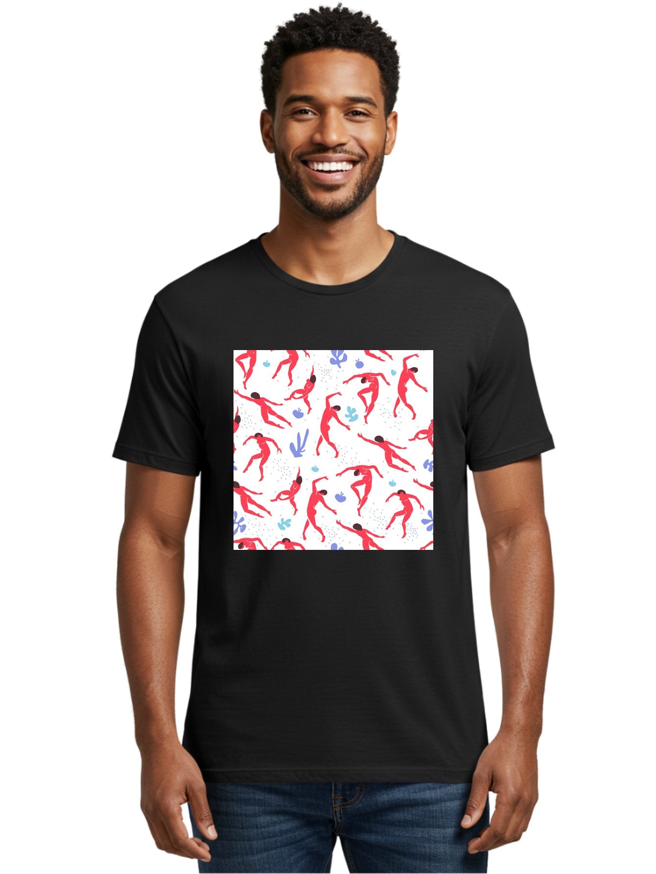 Yoga-Pattern Men'S Graphic Tee, 100% Cotton, Comfortable Casual Summer Wear, Machine Washable, Nude Figures, Red Silhouettes, Dynamic Poses, Yoga, Wellness, Floral Patterns, Abstract Shapes, Playful Designs, Modern Art, Minimalist Aesthetic Aab639 22
