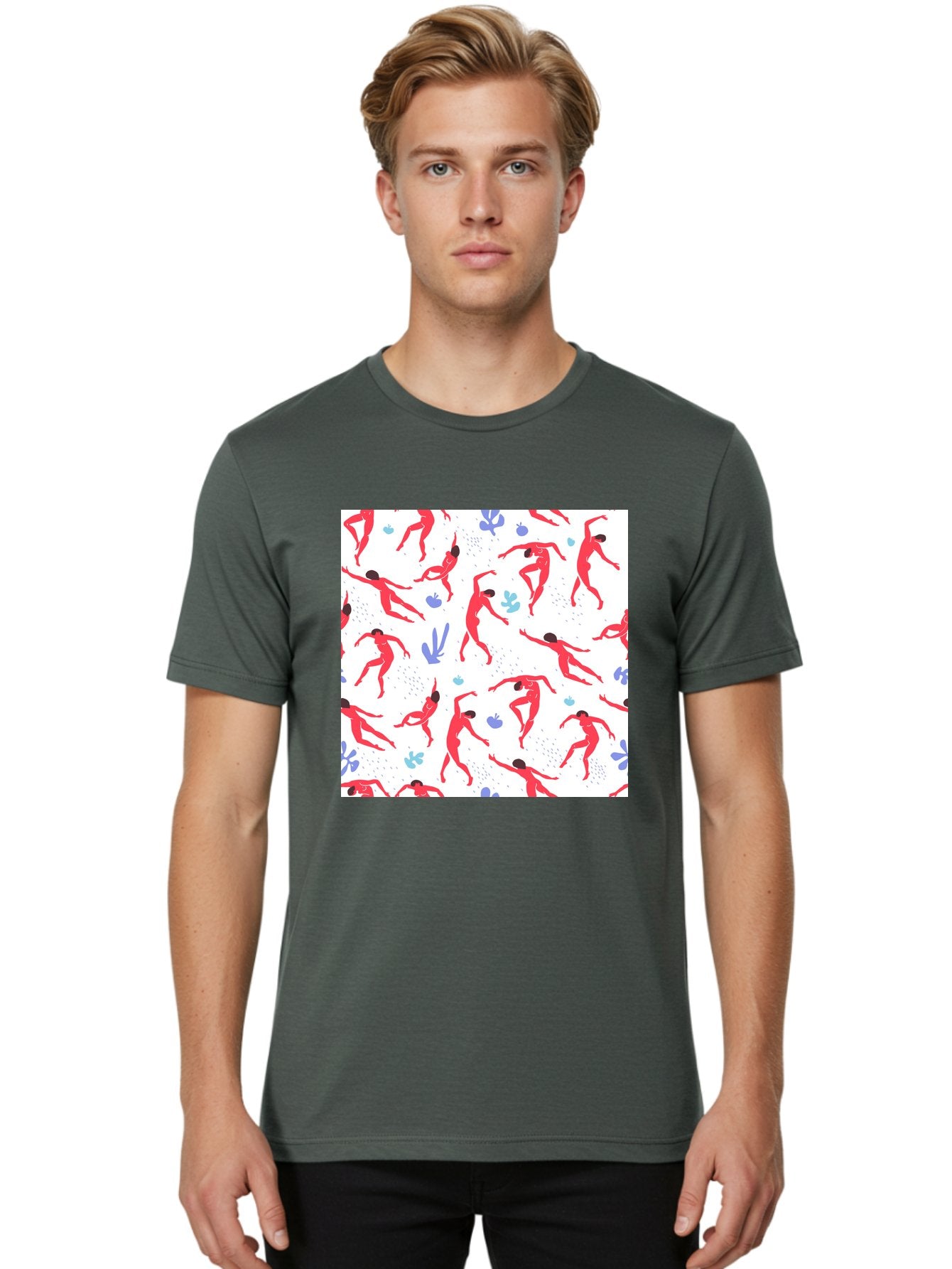 Yoga-Pattern Men'S Graphic Tee, 100% Cotton, Comfortable Casual Summer Wear, Machine Washable, Nude Figures, Red Silhouettes, Dynamic Poses, Yoga, Wellness, Floral Patterns, Abstract Shapes, Playful Designs, Modern Art, Minimalist Aesthetic Aab639 30