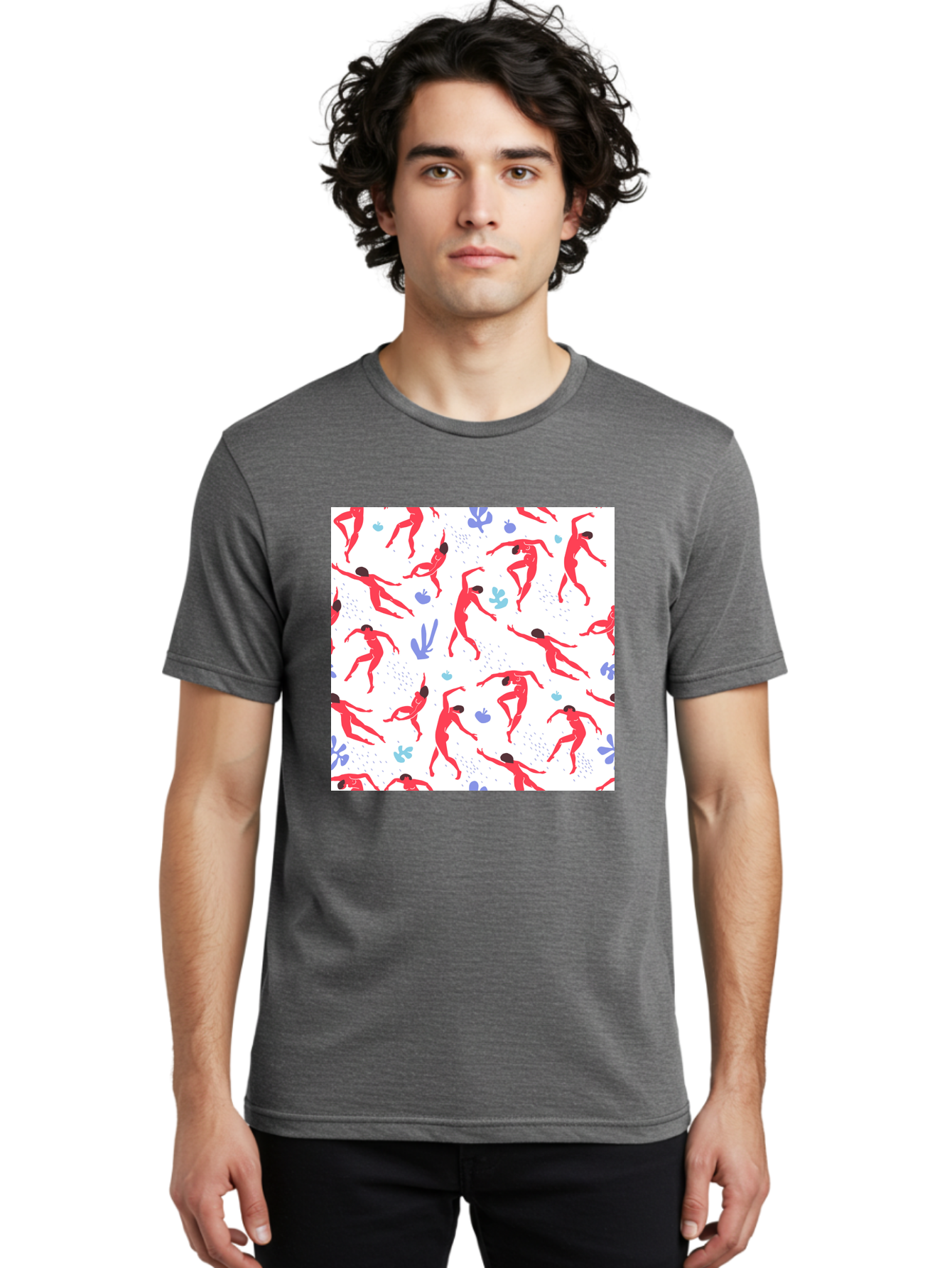 Yoga-Pattern Men'S Graphic Tee, 100% Cotton, Comfortable Casual Summer Wear, Machine Washable, Nude Figures, Red Silhouettes, Dynamic Poses, Yoga, Wellness, Floral Patterns, Abstract Shapes, Playful Designs, Modern Art, Minimalist Aesthetic Aab639 24
