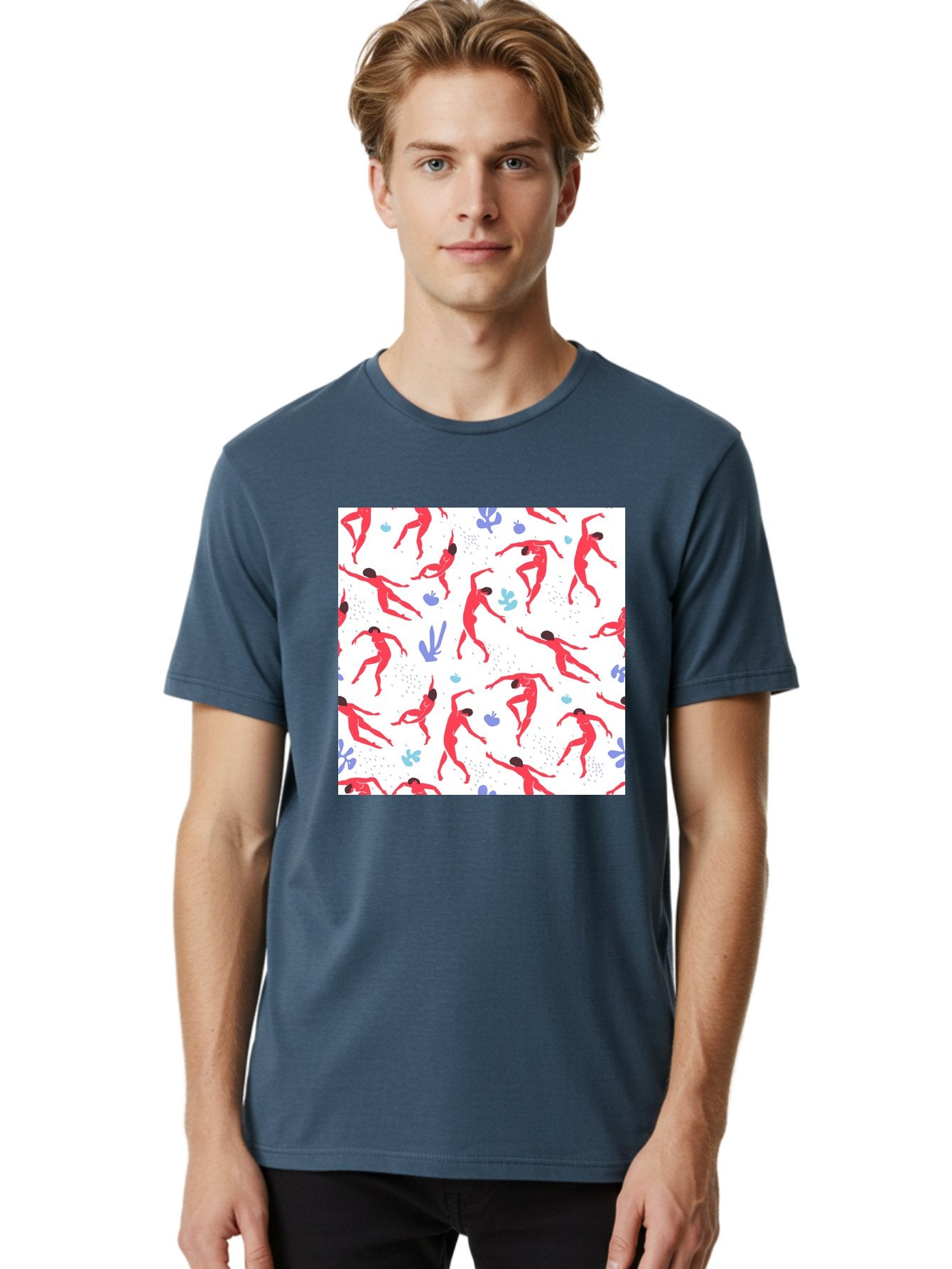Yoga-Pattern Men'S Graphic Tee, 100% Cotton, Comfortable Casual Summer Wear, Machine Washable, Nude Figures, Red Silhouettes, Dynamic Poses, Yoga, Wellness, Floral Patterns, Abstract Shapes, Playful Designs, Modern Art, Minimalist Aesthetic Aab639 27