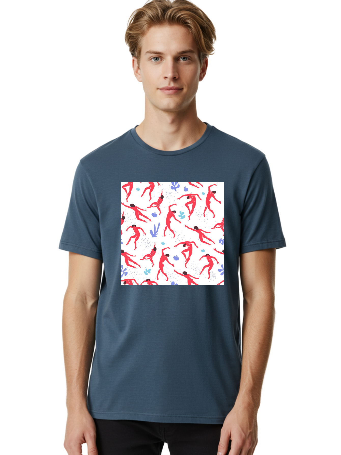 Yoga-Pattern Men'S Graphic Tee, 100% Cotton, Comfortable Casual Summer Wear, Machine Washable, Nude Figures, Red Silhouettes, Dynamic Poses, Yoga, Wellness, Floral Patterns, Abstract Shapes, Playful Designs, Modern Art, Minimalist Aesthetic Aab639 8