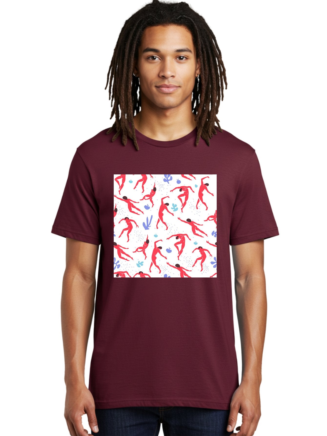 Yoga-Pattern Men'S Graphic Tee, 100% Cotton, Comfortable Casual Summer Wear, Machine Washable, Nude Figures, Red Silhouettes, Dynamic Poses, Yoga, Wellness, Floral Patterns, Abstract Shapes, Playful Designs, Modern Art, Minimalist Aesthetic Aab639 24