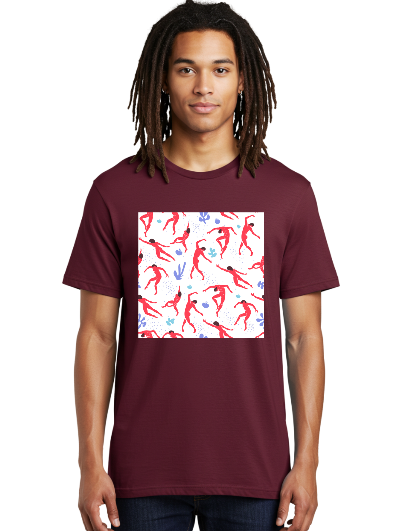 Yoga-Pattern Men'S Graphic Tee, 100% Cotton, Comfortable Casual Summer Wear, Machine Washable, Nude Figures, Red Silhouettes, Dynamic Poses, Yoga, Wellness, Floral Patterns, Abstract Shapes, Playful Designs, Modern Art, Minimalist Aesthetic Aab639 14