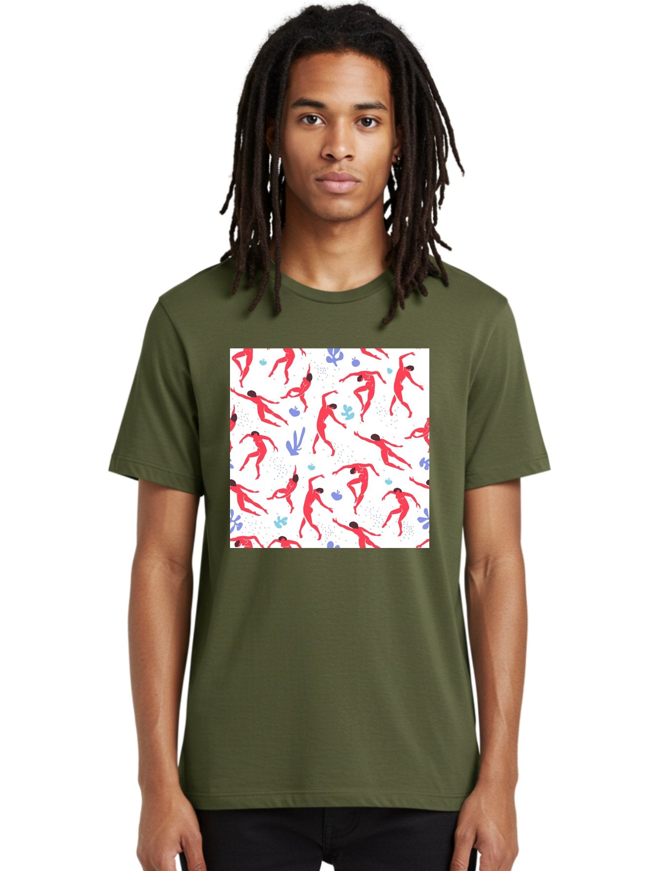 Yoga-Pattern Men'S Graphic Tee, 100% Cotton, Comfortable Casual Summer Wear, Machine Washable, Nude Figures, Red Silhouettes, Dynamic Poses, Yoga, Wellness, Floral Patterns, Abstract Shapes, Playful Designs, Modern Art, Minimalist Aesthetic Aab639 26