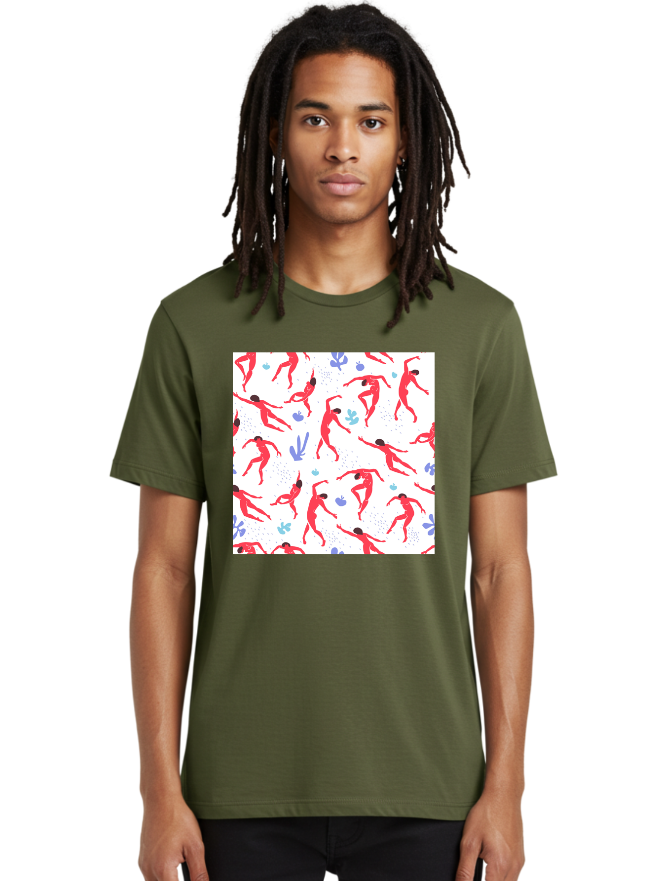 Yoga-Pattern Men'S Graphic Tee, 100% Cotton, Comfortable Casual Summer Wear, Machine Washable, Nude Figures, Red Silhouettes, Dynamic Poses, Yoga, Wellness, Floral Patterns, Abstract Shapes, Playful Designs, Modern Art, Minimalist Aesthetic Aab639 10