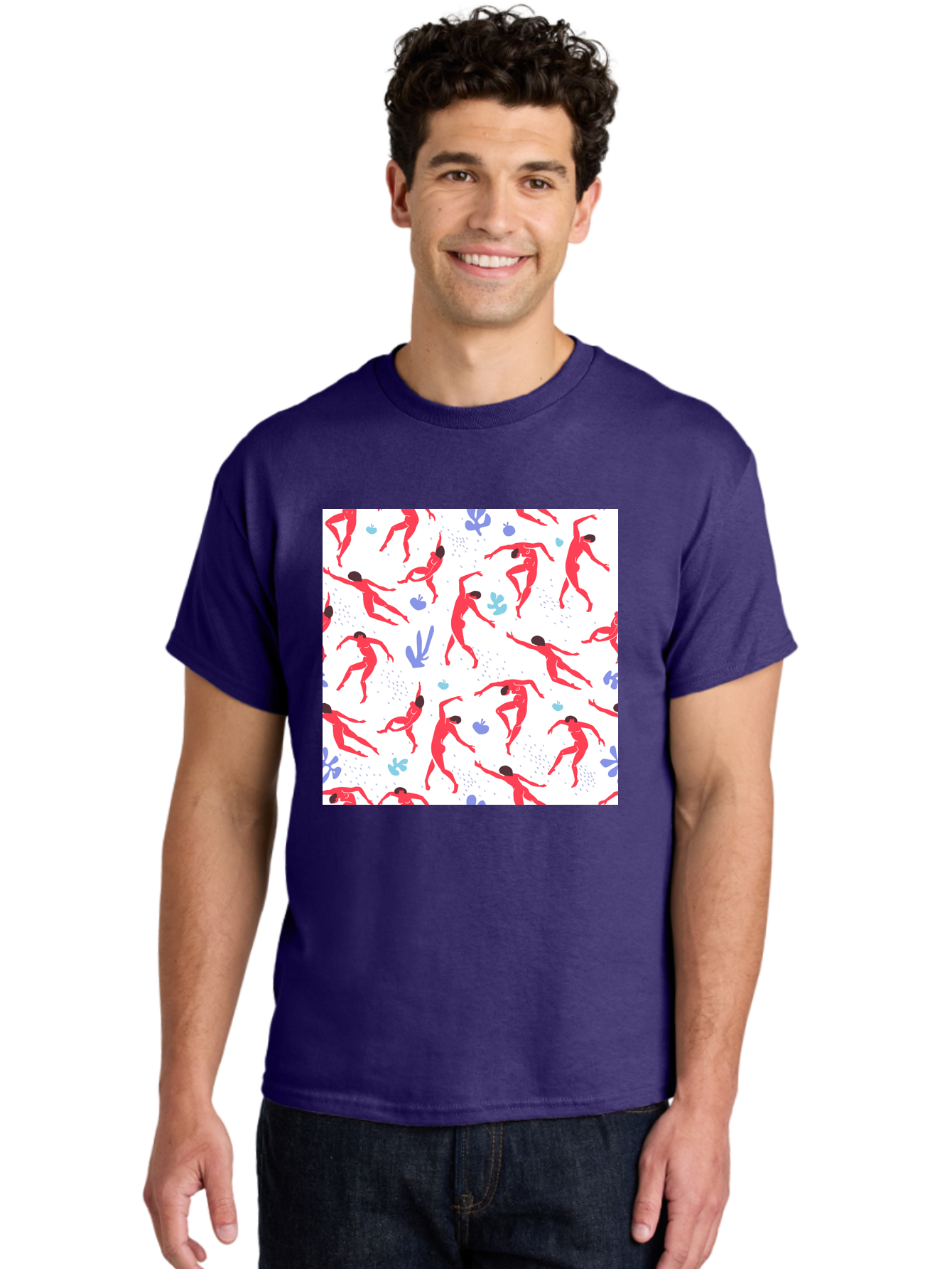 Yoga-Pattern Men'S Graphic Tee, 100% Cotton, Comfortable Casual Summer Wear, Machine Washable, Nude Figures, Red Silhouettes, Dynamic Poses, Yoga, Wellness, Floral Patterns, Abstract Shapes, Playful Designs, Modern Art, Minimalist Aesthetic Aab639 16