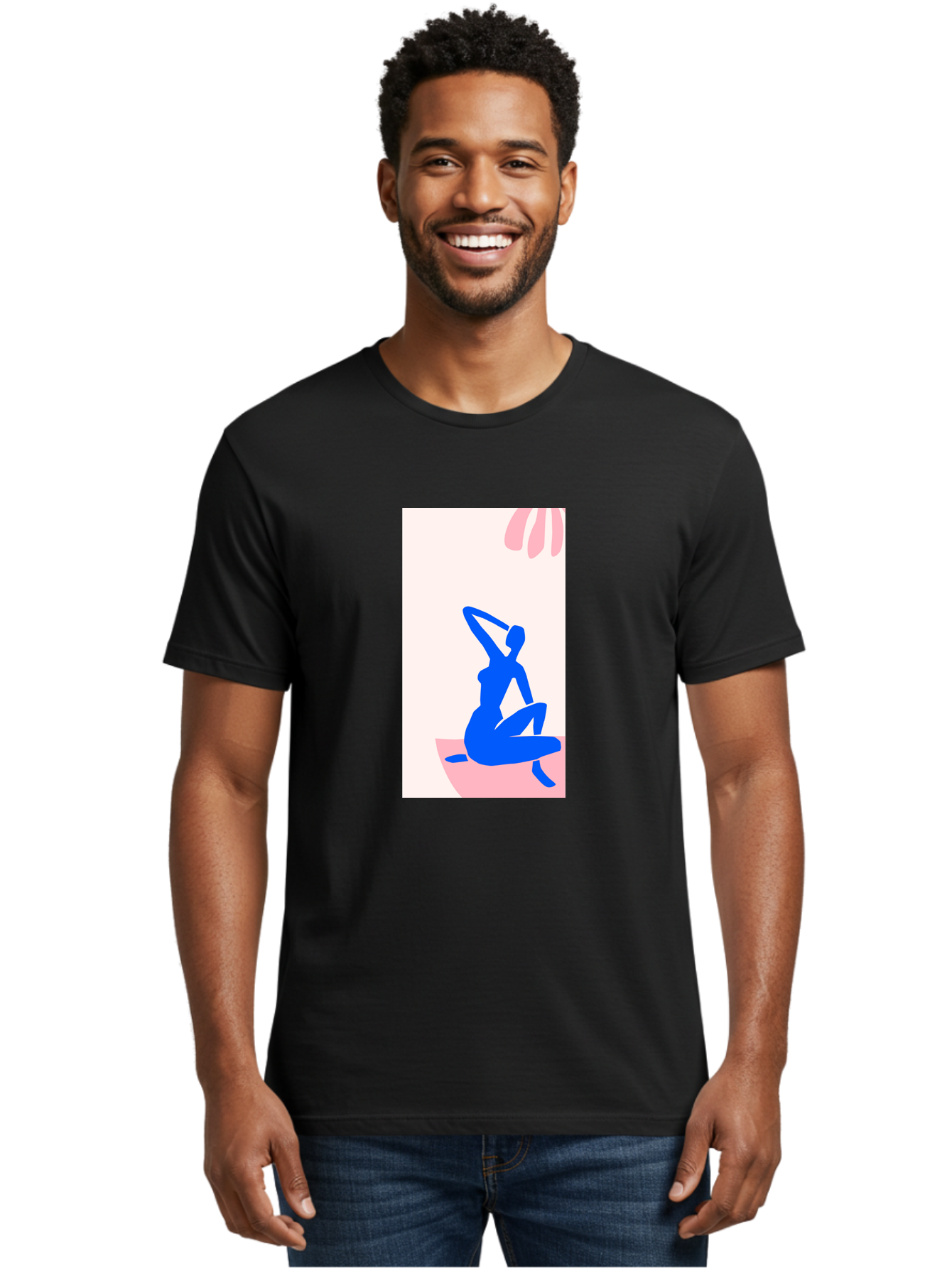 Yoga-Pose Men'S Graphic Tee, 100% Cotton, Comfortable Casual Summer Wear, Machine Washable, Yoga Silhouette, Serene Pose, Blue Figure, Wellness, Fitness, Meditation, Relaxation, Mindfulness, Calm Atmosphere Aab640 6