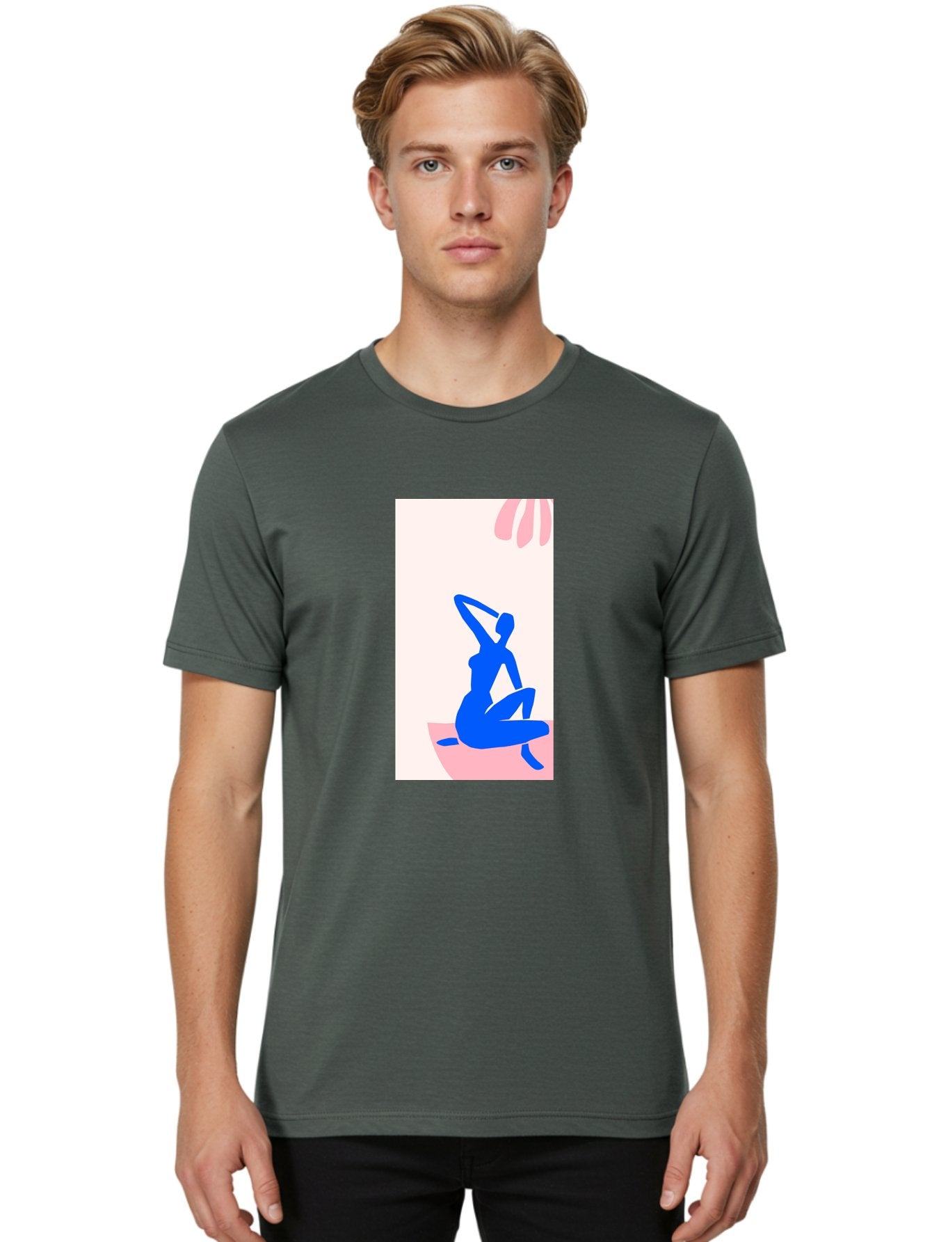 Yoga-Pose Men'S Graphic Tee, 100% Cotton, Comfortable Casual Summer Wear, Machine Washable, Yoga Silhouette, Serene Pose, Blue Figure, Wellness, Fitness, Meditation, Relaxation, Mindfulness, Calm Atmosphere Aab640 25