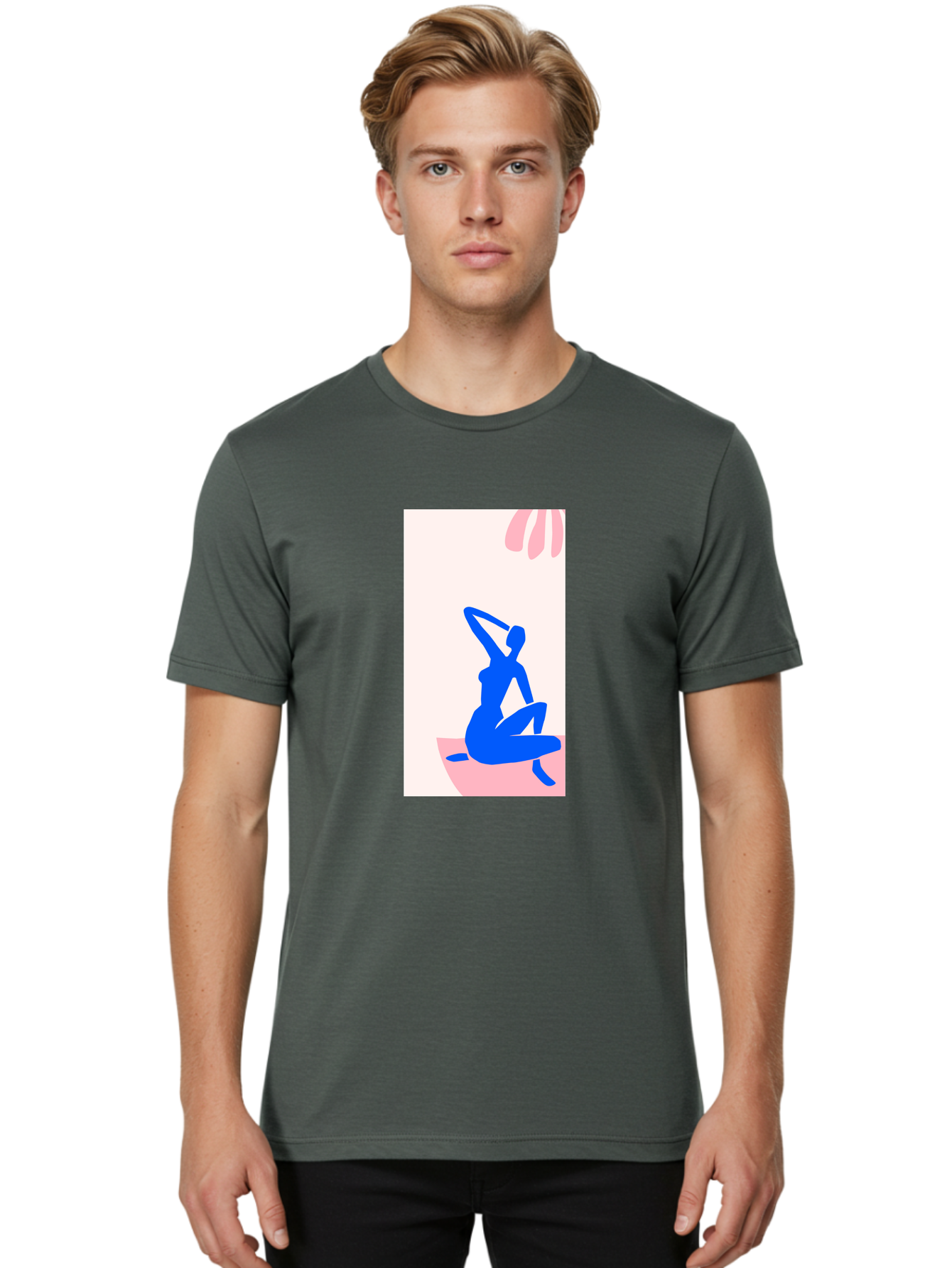 Yoga-Pose Men'S Graphic Tee, 100% Cotton, Comfortable Casual Summer Wear, Machine Washable, Yoga Silhouette, Serene Pose, Blue Figure, Wellness, Fitness, Meditation, Relaxation, Mindfulness, Calm Atmosphere Aab640 12