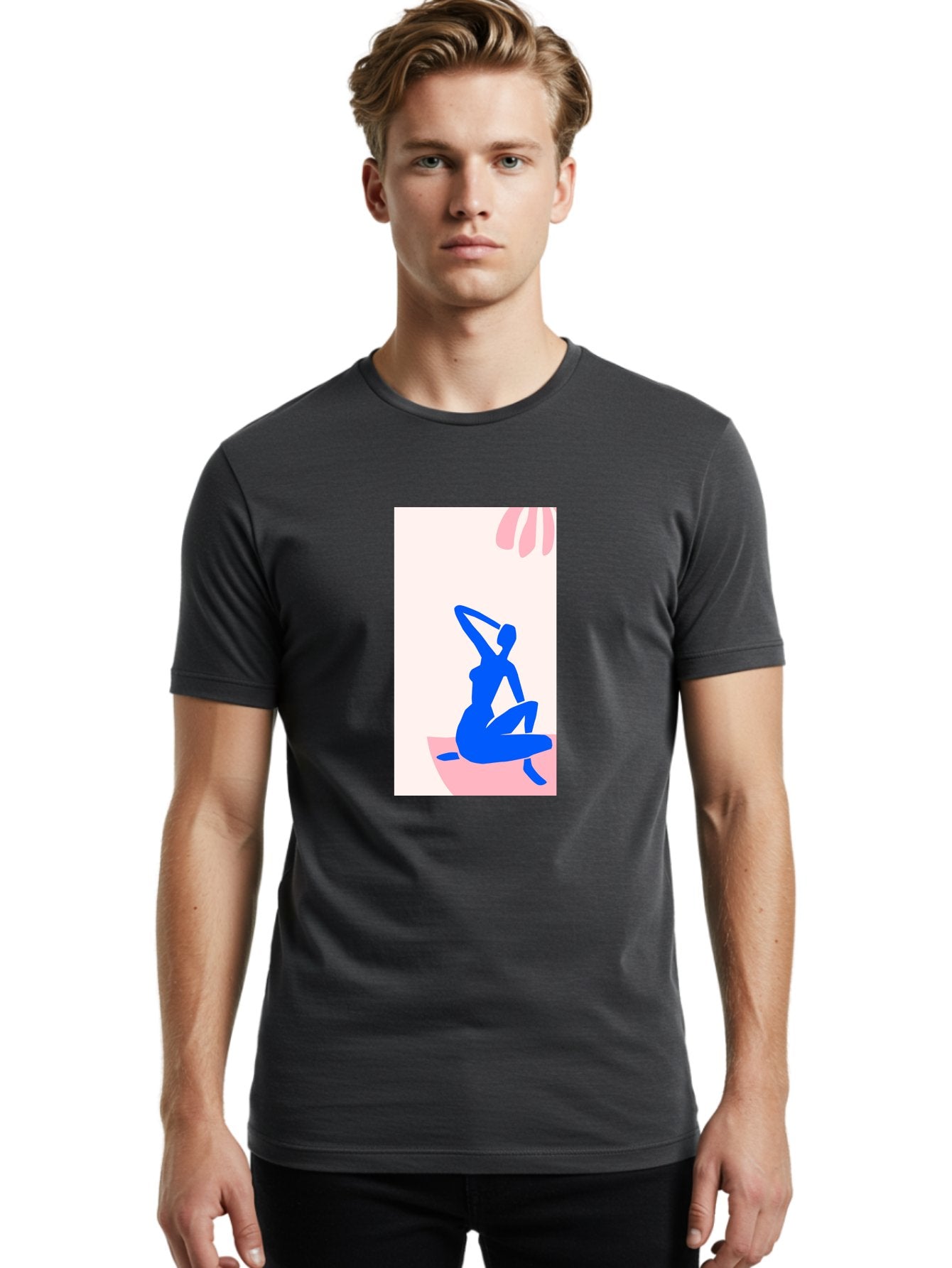 Yoga-Pose Men'S Graphic Tee, 100% Cotton, Comfortable Casual Summer Wear, Machine Washable, Yoga Silhouette, Serene Pose, Blue Figure, Wellness, Fitness, Meditation, Relaxation, Mindfulness, Calm Atmosphere Aab640 24