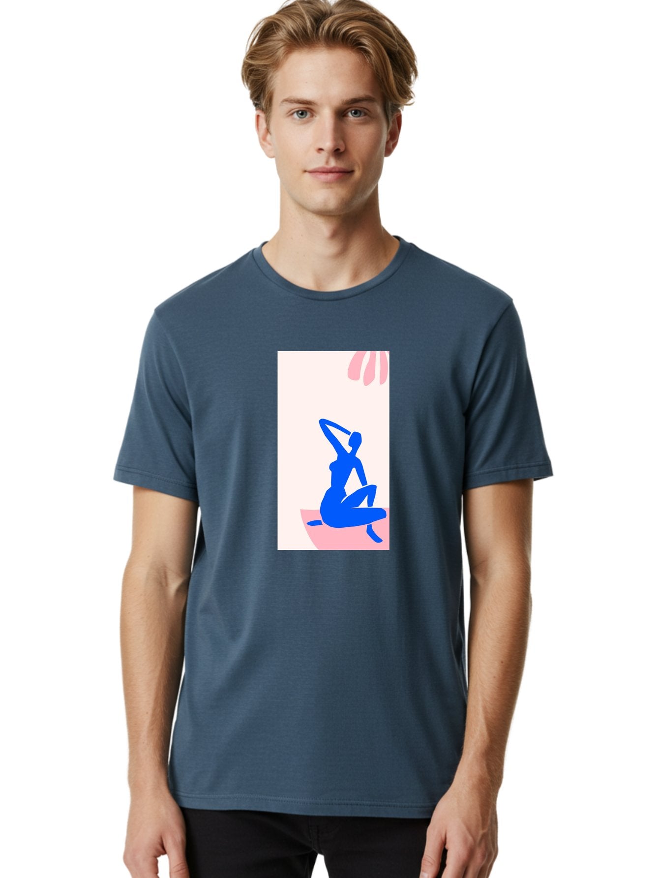 Yoga-Pose Men'S Graphic Tee, 100% Cotton, Comfortable Casual Summer Wear, Machine Washable, Yoga Silhouette, Serene Pose, Blue Figure, Wellness, Fitness, Meditation, Relaxation, Mindfulness, Calm Atmosphere Aab640 26