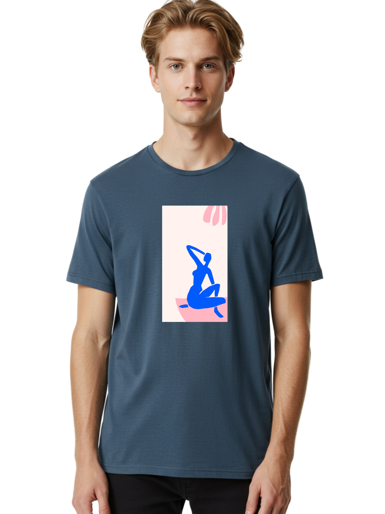 Yoga-Pose Men'S Graphic Tee, 100% Cotton, Comfortable Casual Summer Wear, Machine Washable, Yoga Silhouette, Serene Pose, Blue Figure, Wellness, Fitness, Meditation, Relaxation, Mindfulness, Calm Atmosphere Aab640 10