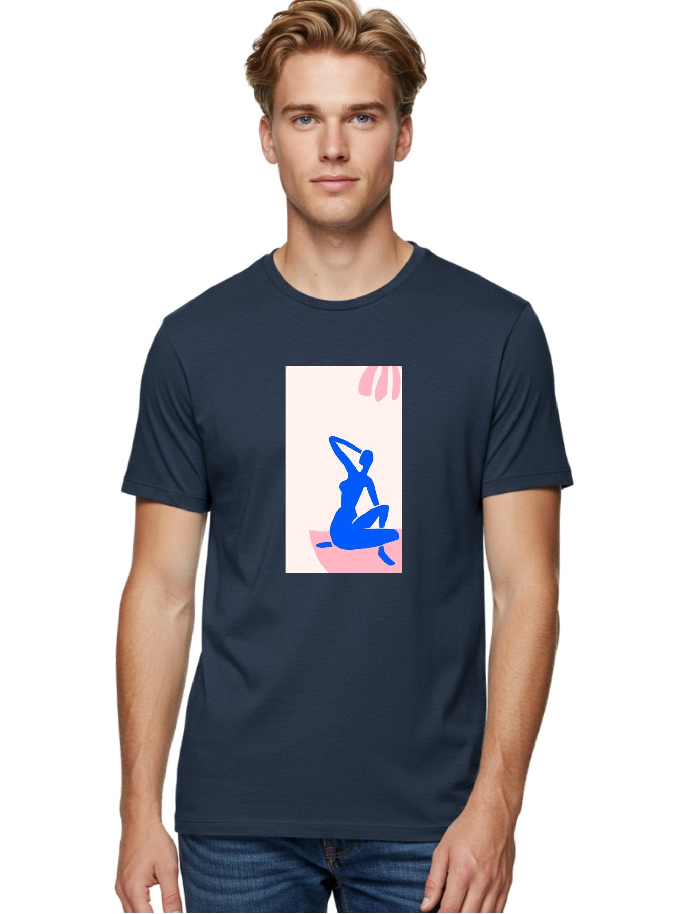 Yoga-Pose Men'S Graphic Tee, 100% Cotton, Comfortable Casual Summer Wear, Machine Washable, Yoga Silhouette, Serene Pose, Blue Figure, Wellness, Fitness, Meditation, Relaxation, Mindfulness, Calm Atmosphere Aab640 29