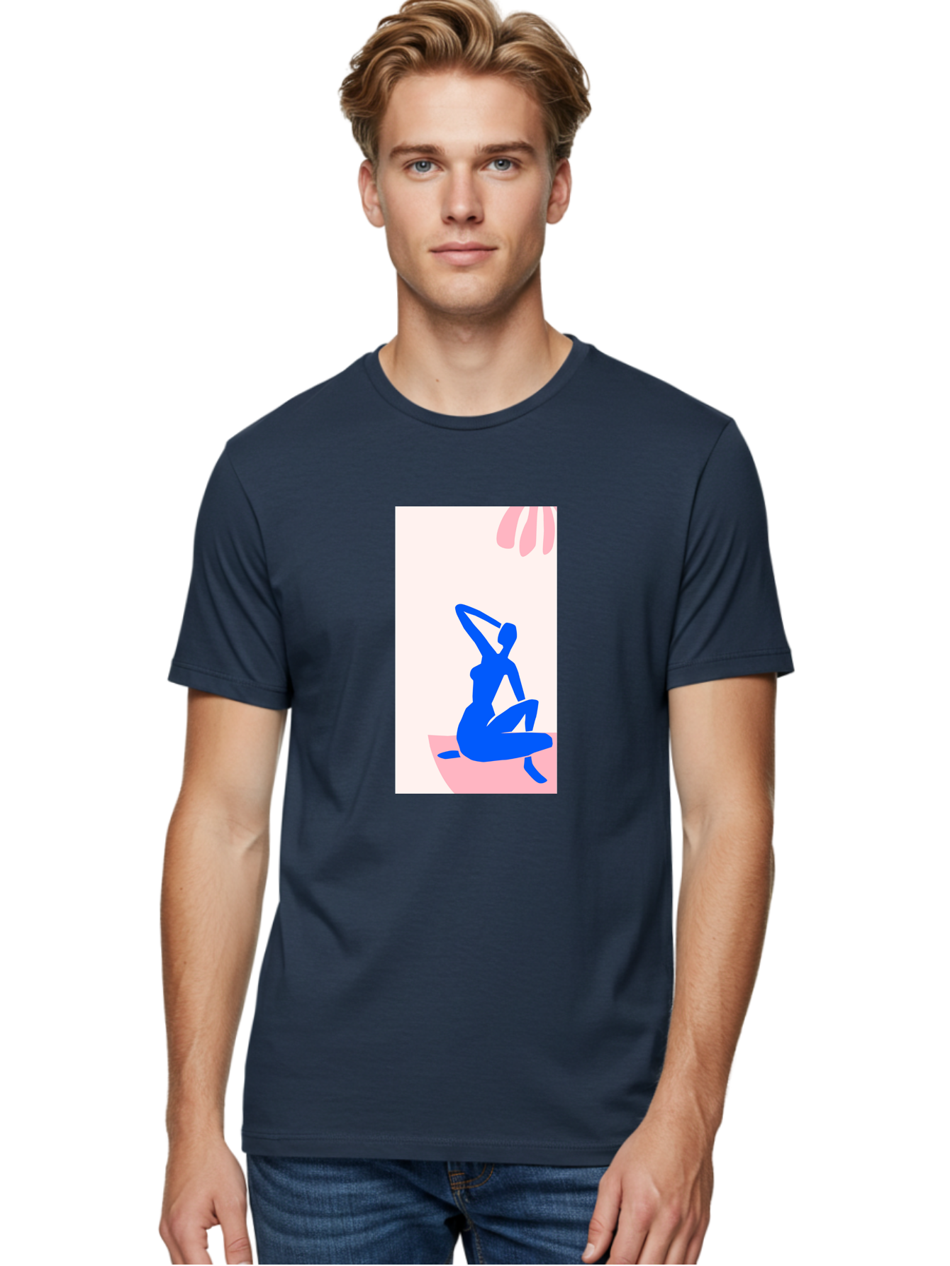 Yoga-Pose Men'S Graphic Tee, 100% Cotton, Comfortable Casual Summer Wear, Machine Washable, Yoga Silhouette, Serene Pose, Blue Figure, Wellness, Fitness, Meditation, Relaxation, Mindfulness, Calm Atmosphere Aab640 4