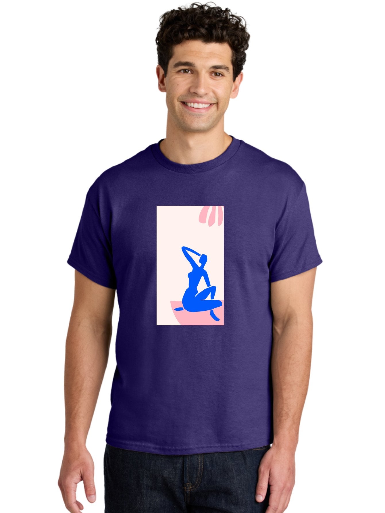 Yoga-Pose Men'S Graphic Tee, 100% Cotton, Comfortable Casual Summer Wear, Machine Washable, Yoga Silhouette, Serene Pose, Blue Figure, Wellness, Fitness, Meditation, Relaxation, Mindfulness, Calm Atmosphere Aab640 30