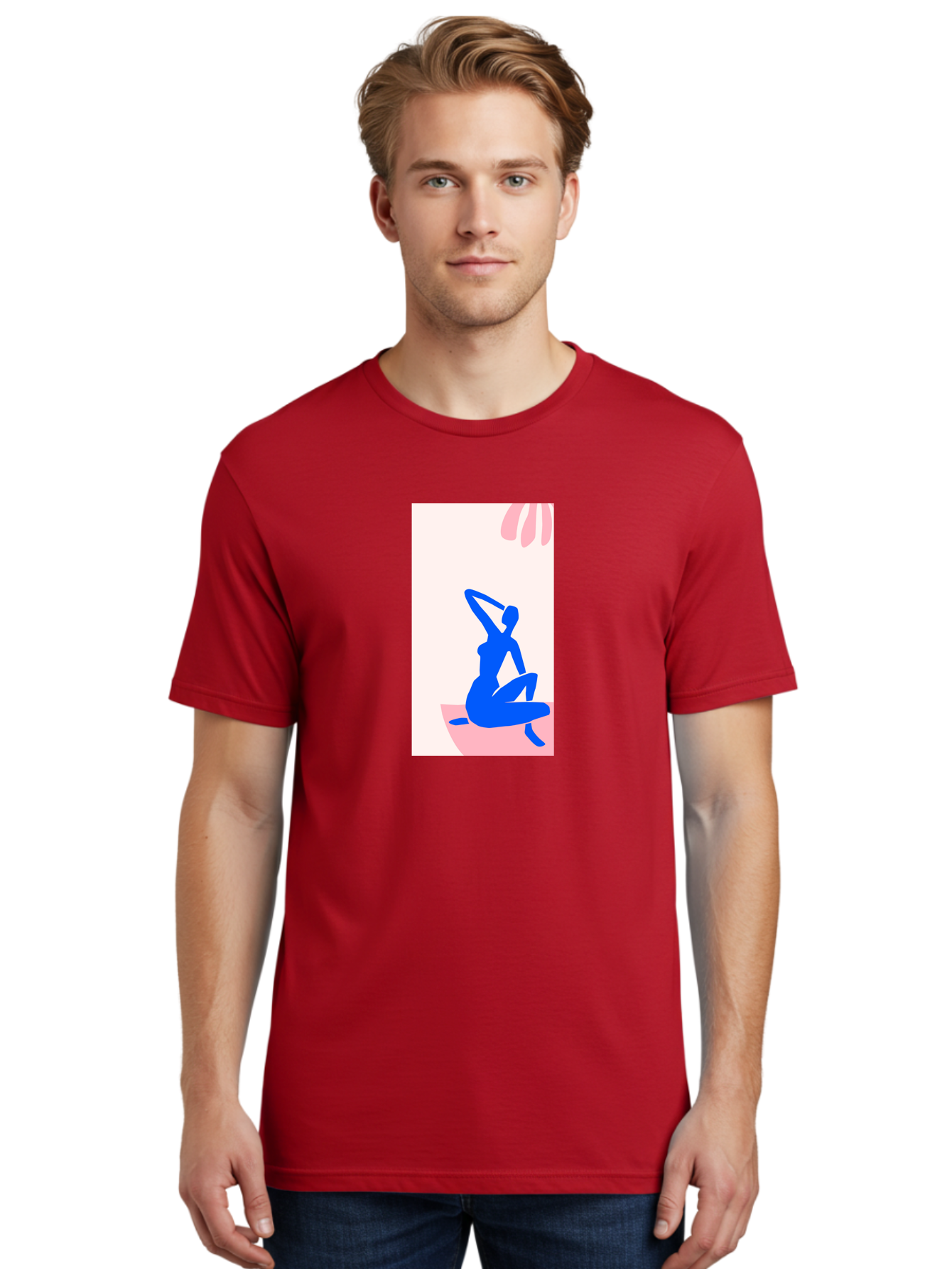 Yoga-Pose Men'S Graphic Tee, 100% Cotton, Comfortable Casual Summer Wear, Machine Washable, Yoga Silhouette, Serene Pose, Blue Figure, Wellness, Fitness, Meditation, Relaxation, Mindfulness, Calm Atmosphere Aab640 30