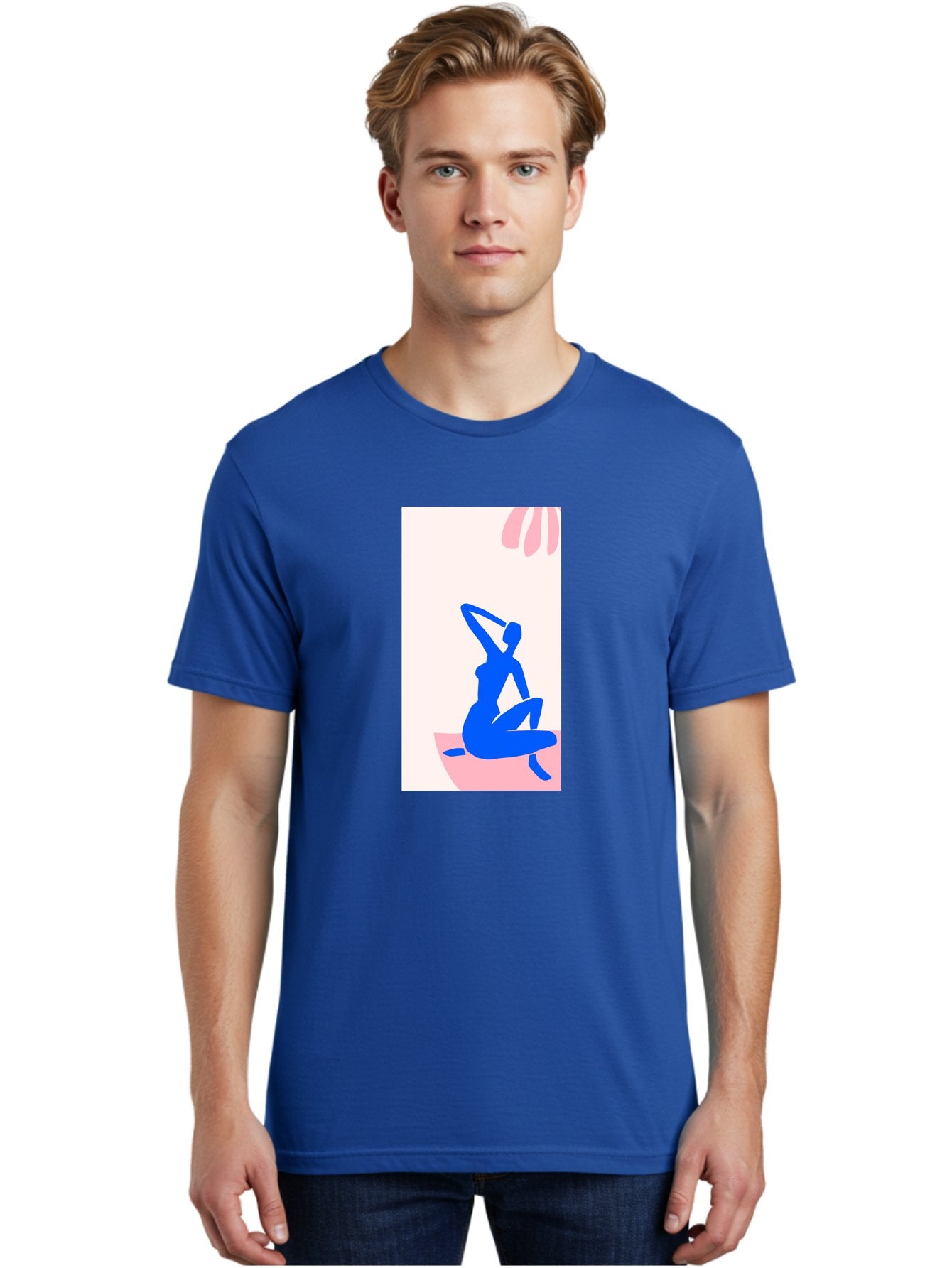 Yoga-Pose Men'S Graphic Tee, 100% Cotton, Comfortable Casual Summer Wear, Machine Washable, Yoga Silhouette, Serene Pose, Blue Figure, Wellness, Fitness, Meditation, Relaxation, Mindfulness, Calm Atmosphere Aab640 27