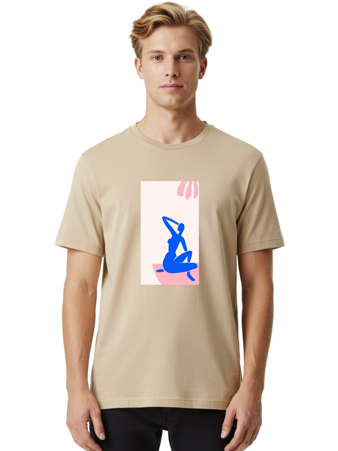 Yoga-Pose Men'S Graphic Tee, 100% Cotton, Comfortable Casual Summer Wear, Machine Washable, Yoga Silhouette, Serene Pose, Blue Figure, Wellness, Fitness, Meditation, Relaxation, Mindfulness, Calm Atmosphere Aab640 23
