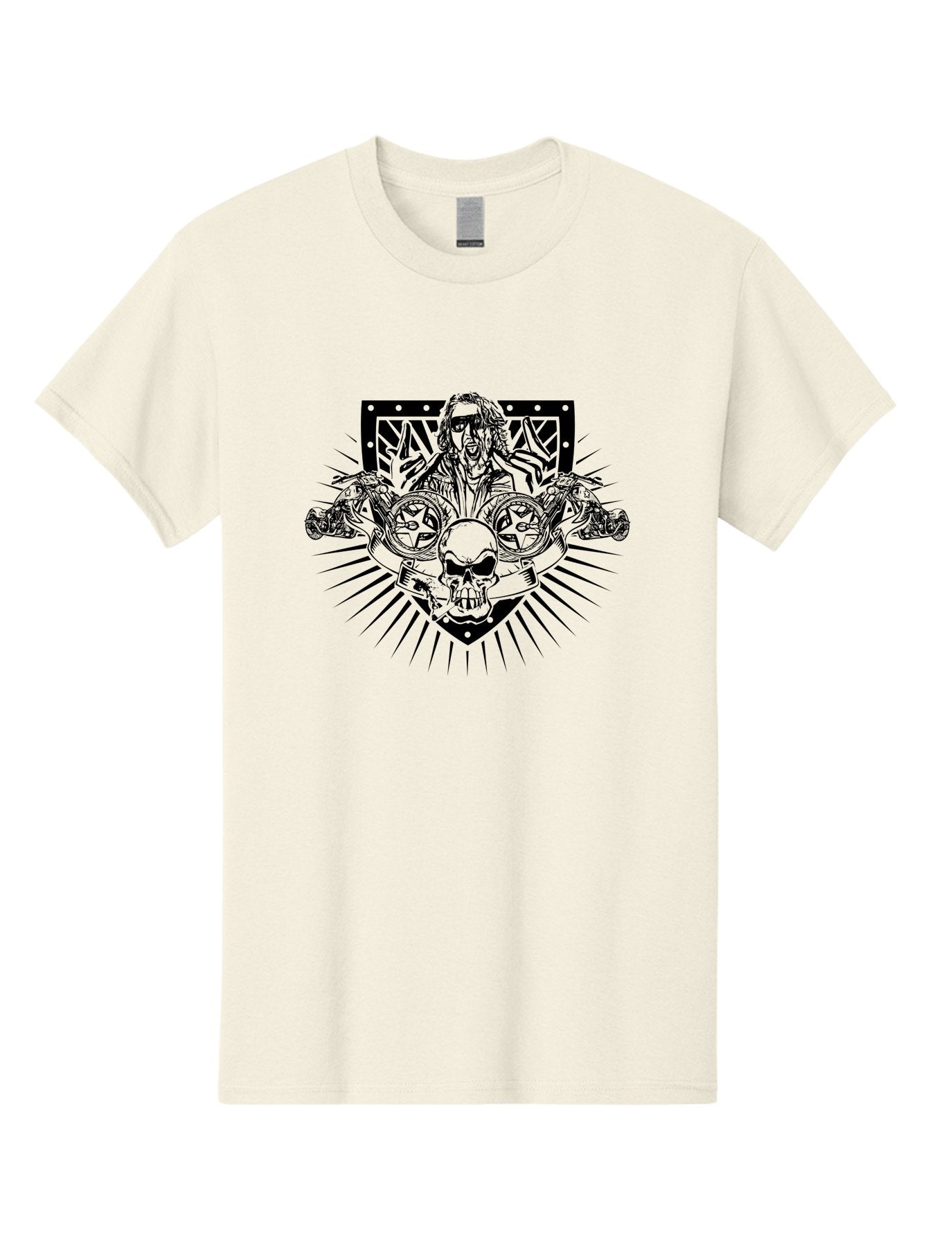 Biker-With-Skull Men'S Graphic Tee, 100% Cotton, Comfortable Casual Summer Wear, Machine Washable, Biker With Leather Jacket, Skull With Horns, Motorcycles, Rock And Roll Style, Biker Culture, Bold Illustration, Black And White Design, Aab643 6