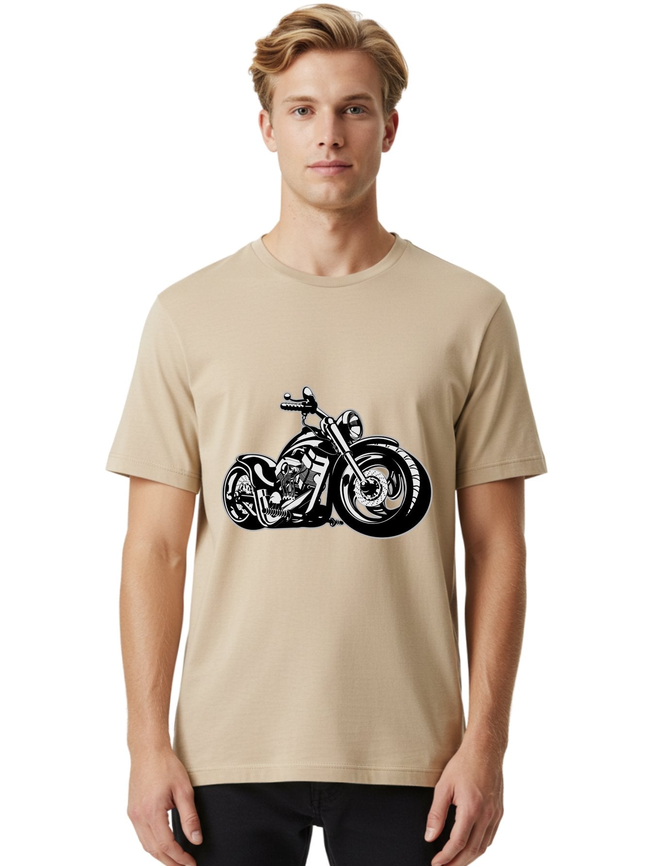Chopper-Motorcycle Men'S Graphic Tee, 100% Cotton, Comfortable Casual Summer Wear, Machine Washable, Custom Motorcycle, Chopper Bike, Black And White Illustration, Biker Culture, Motorcycle Art, Custom Wheels, Chrome Exhaust, Motorbike Design Aab644 27