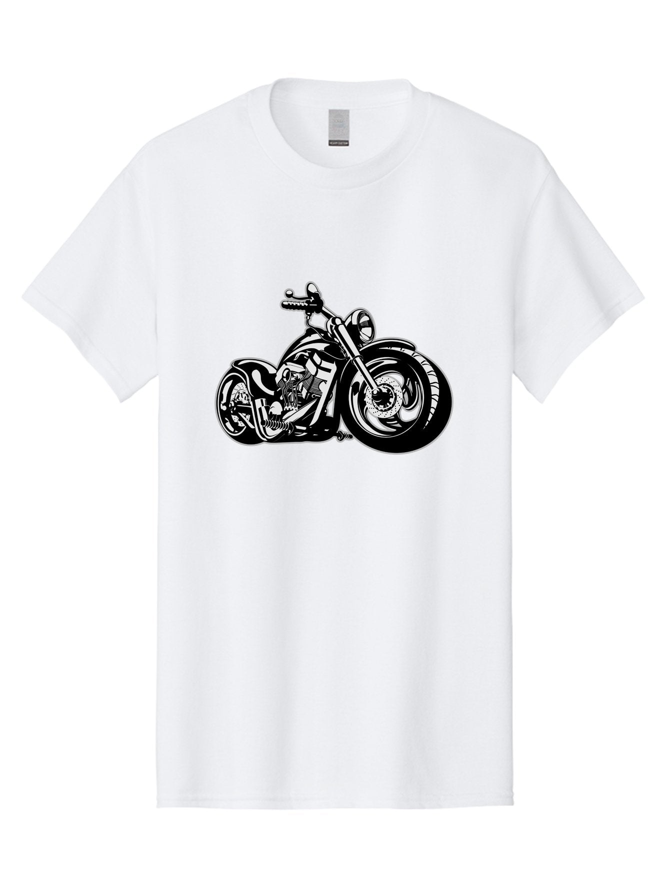 Chopper-Motorcycle Men'S Graphic Tee, 100% Cotton, Comfortable Casual Summer Wear, Machine Washable, Custom Motorcycle, Chopper Bike, Black And White Illustration, Biker Culture, Motorcycle Art, Custom Wheels, Chrome Exhaust, Motorbike Design Aab644 4