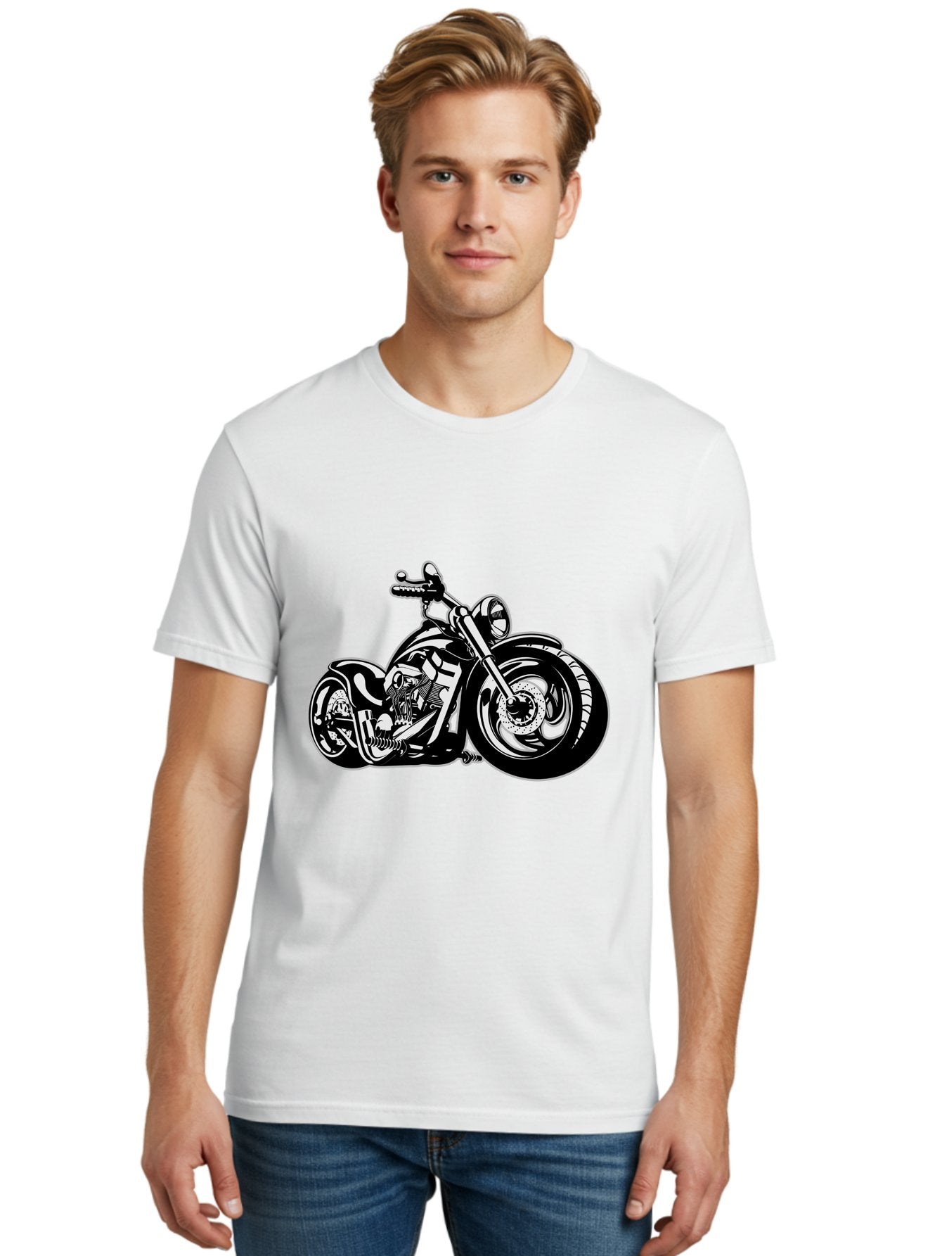 Chopper-Motorcycle Men'S Graphic Tee, 100% Cotton, Comfortable Casual Summer Wear, Machine Washable, Custom Motorcycle, Chopper Bike, Black And White Illustration, Biker Culture, Motorcycle Art, Custom Wheels, Chrome Exhaust, Motorbike Design Aab644 18